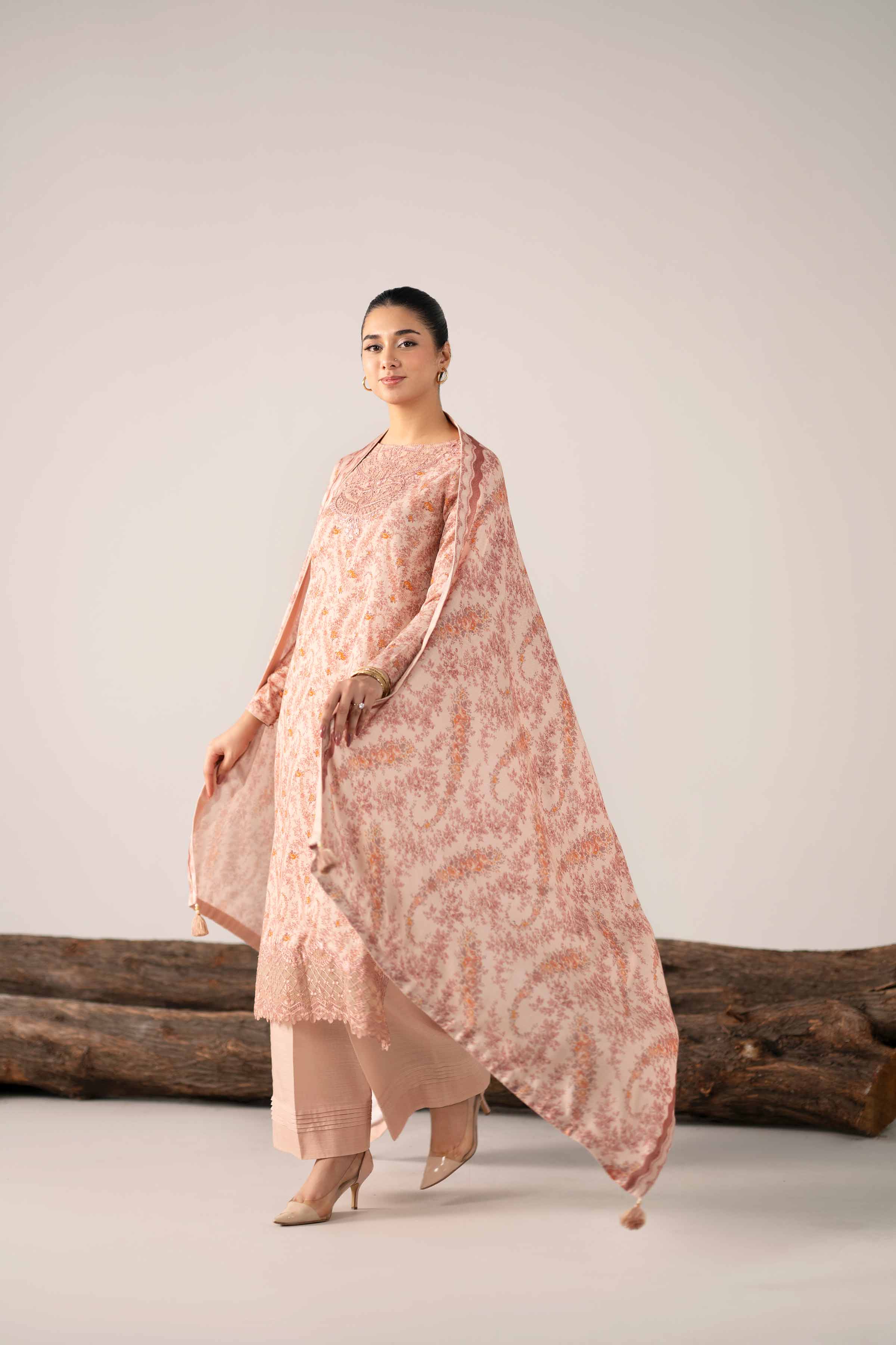 Nishat UK - Orange Embroidered Khaddar 3 Pieces unstitched suit