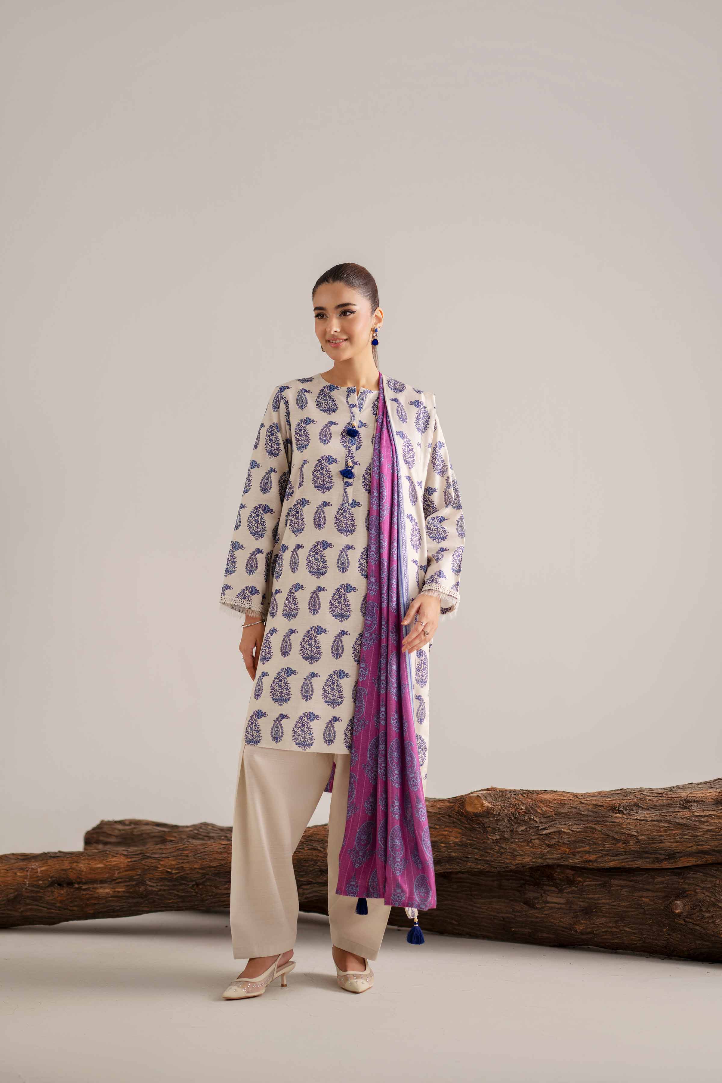 Nishat UK - Purple Printed Khaddar 3 Pieces unstitched suit