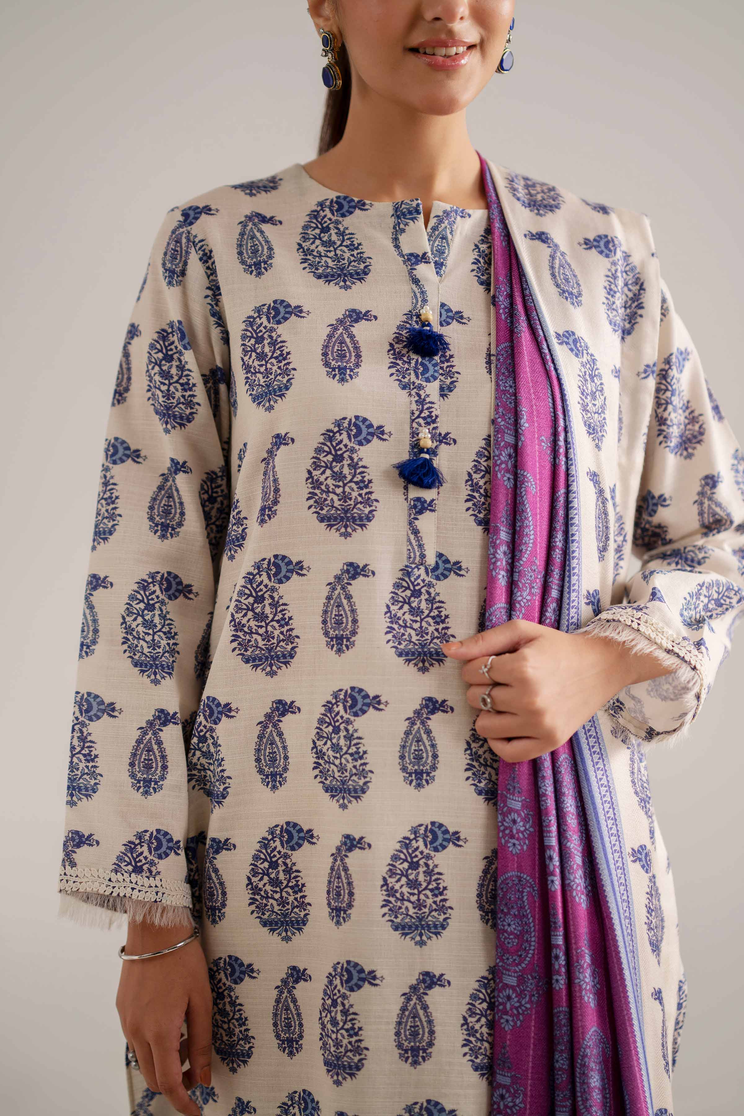 Nishat UK - Purple Printed Khaddar 3 Pieces unstitched suit