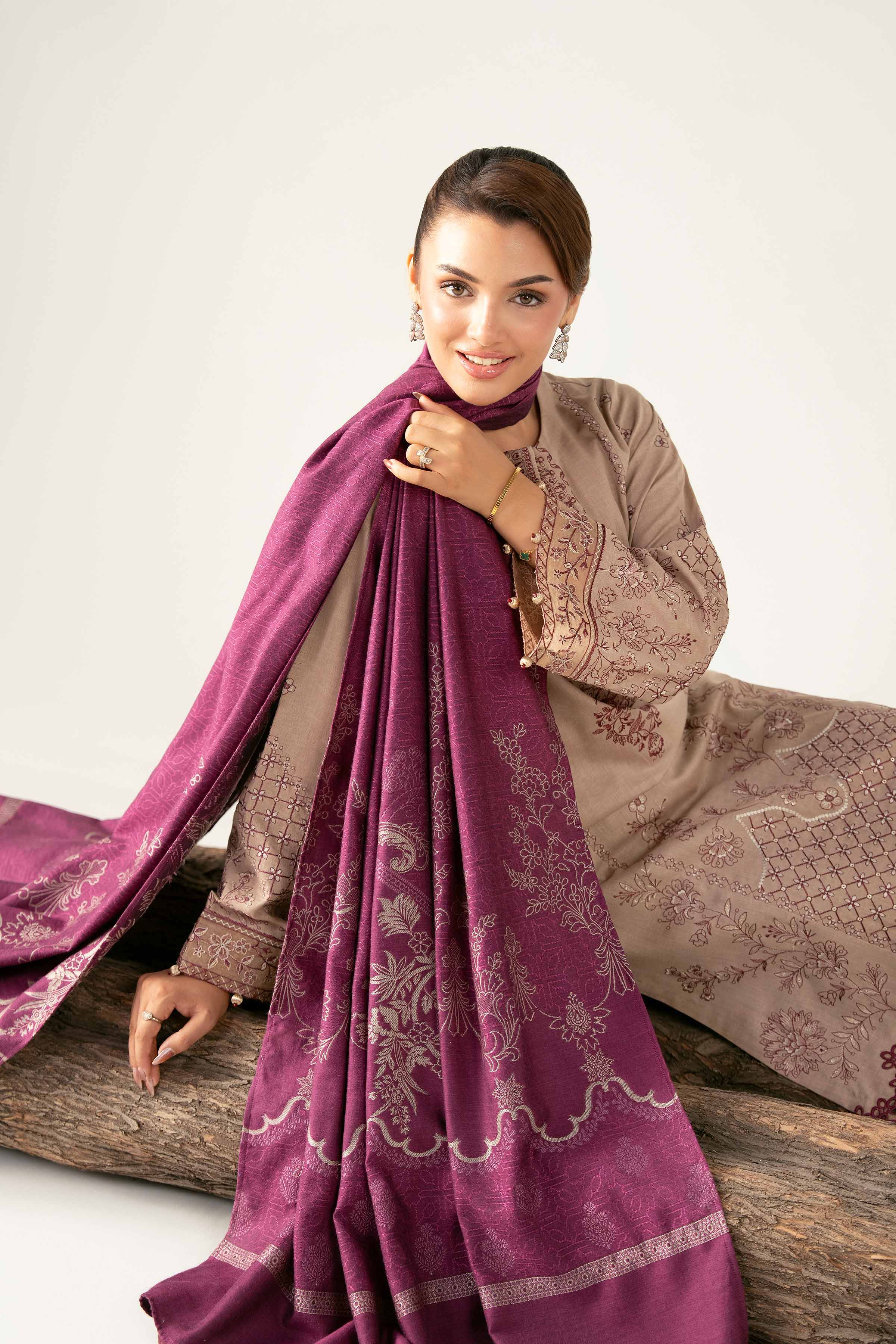 Nishat UK - Beige Embroidered Karandi 3 Pieces unstitched suit