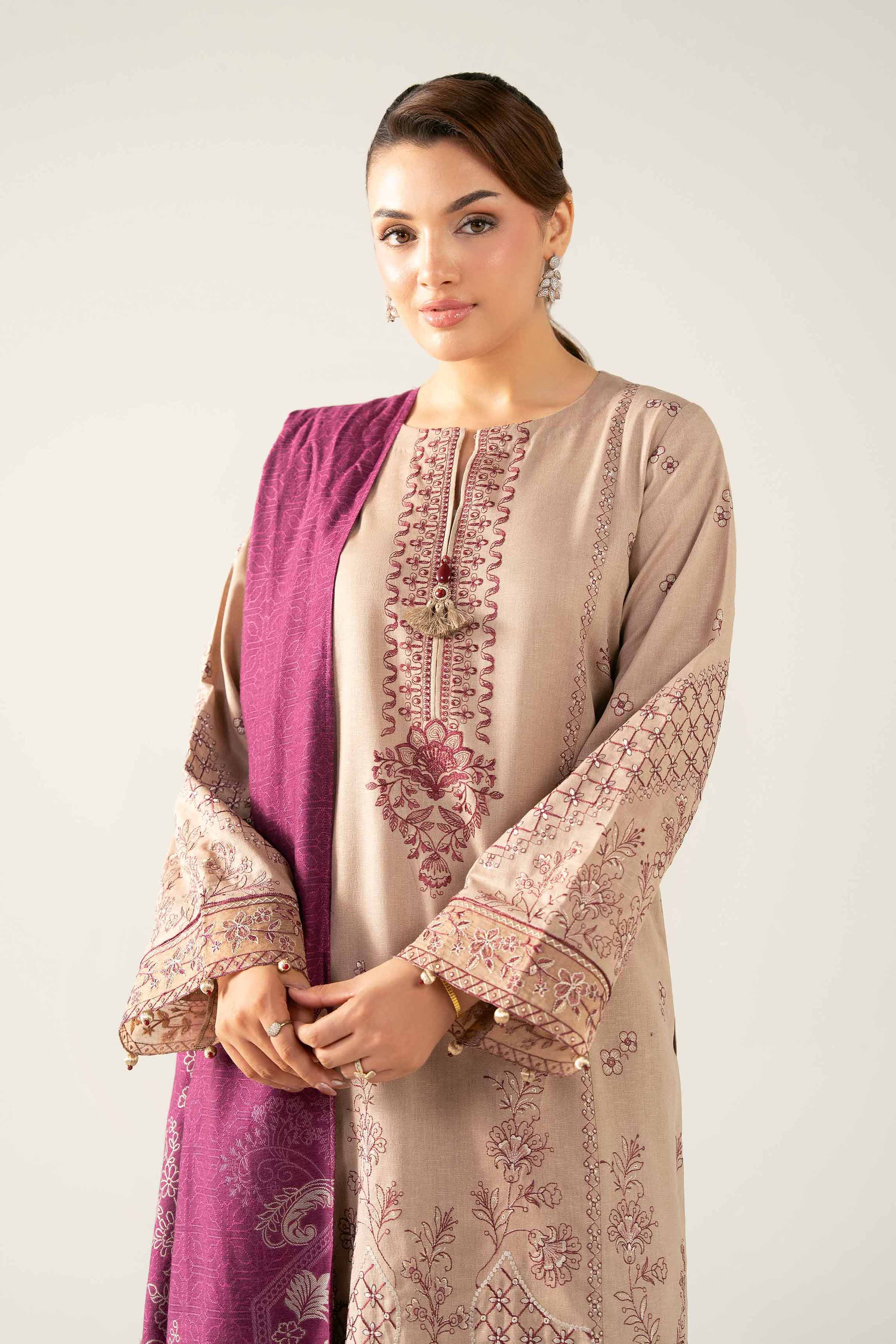 Nishat UK - Beige Embroidered Karandi 3 Pieces unstitched suit