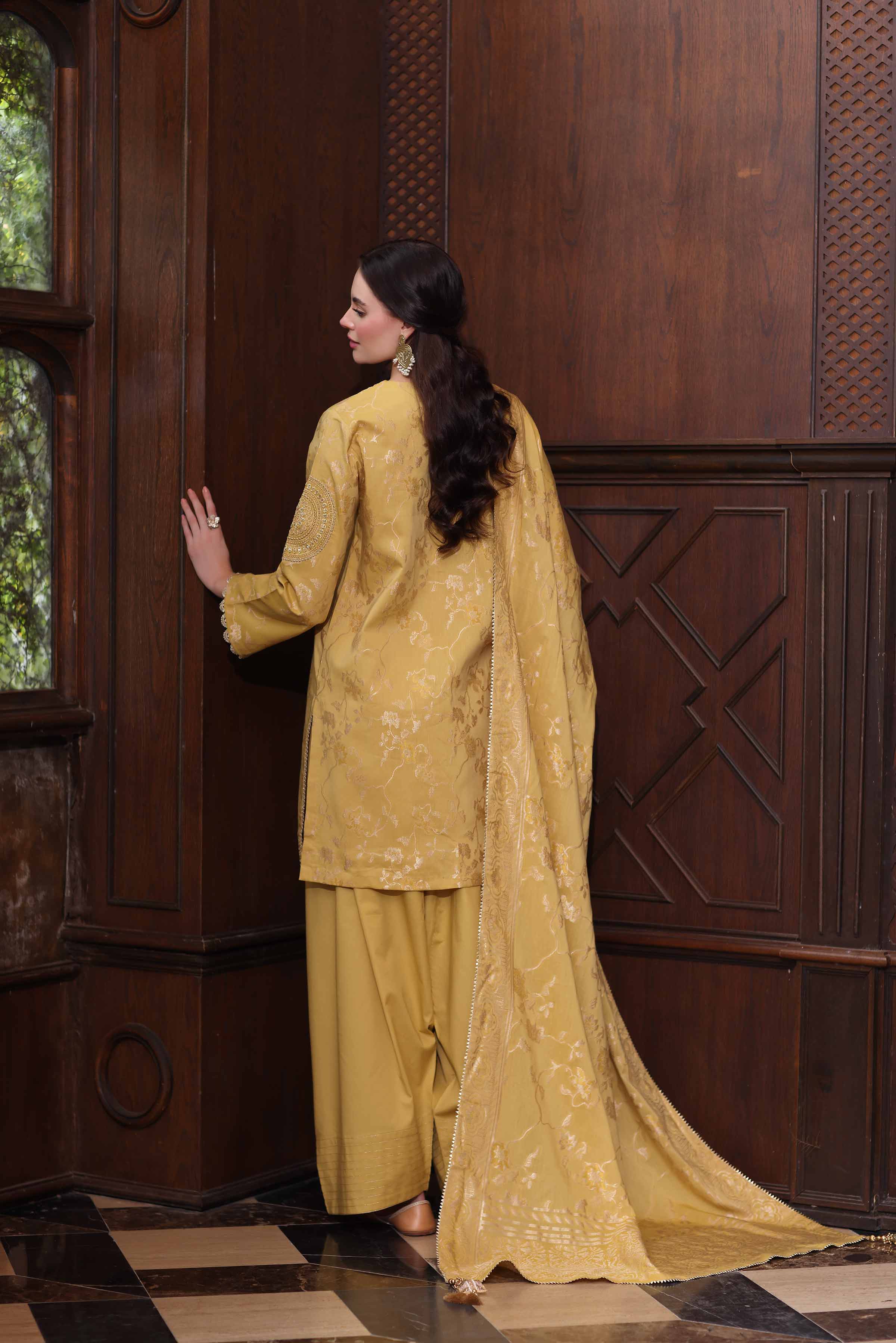 Nishat UK - Yellow Embroidered Jacquard 3 Pieces unstitched suit