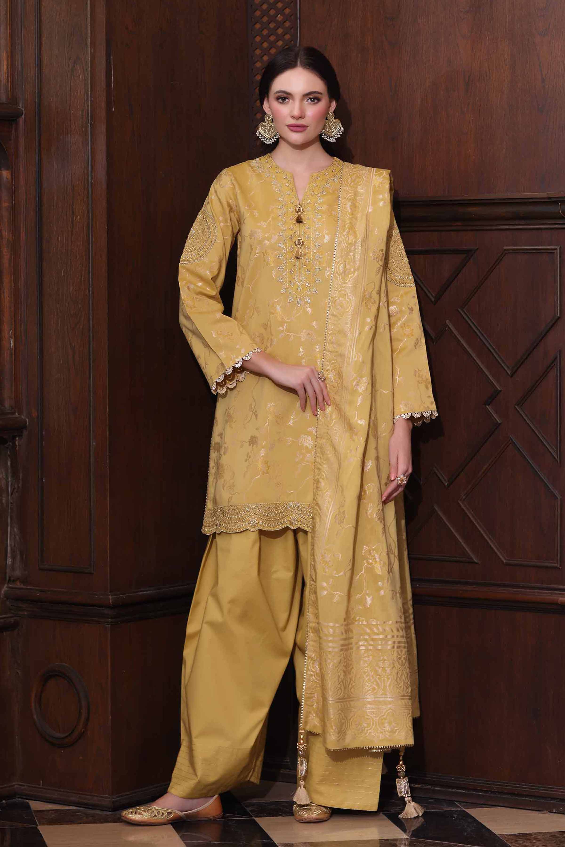 Nishat UK - Yellow Embroidered Jacquard 3 Pieces unstitched suit