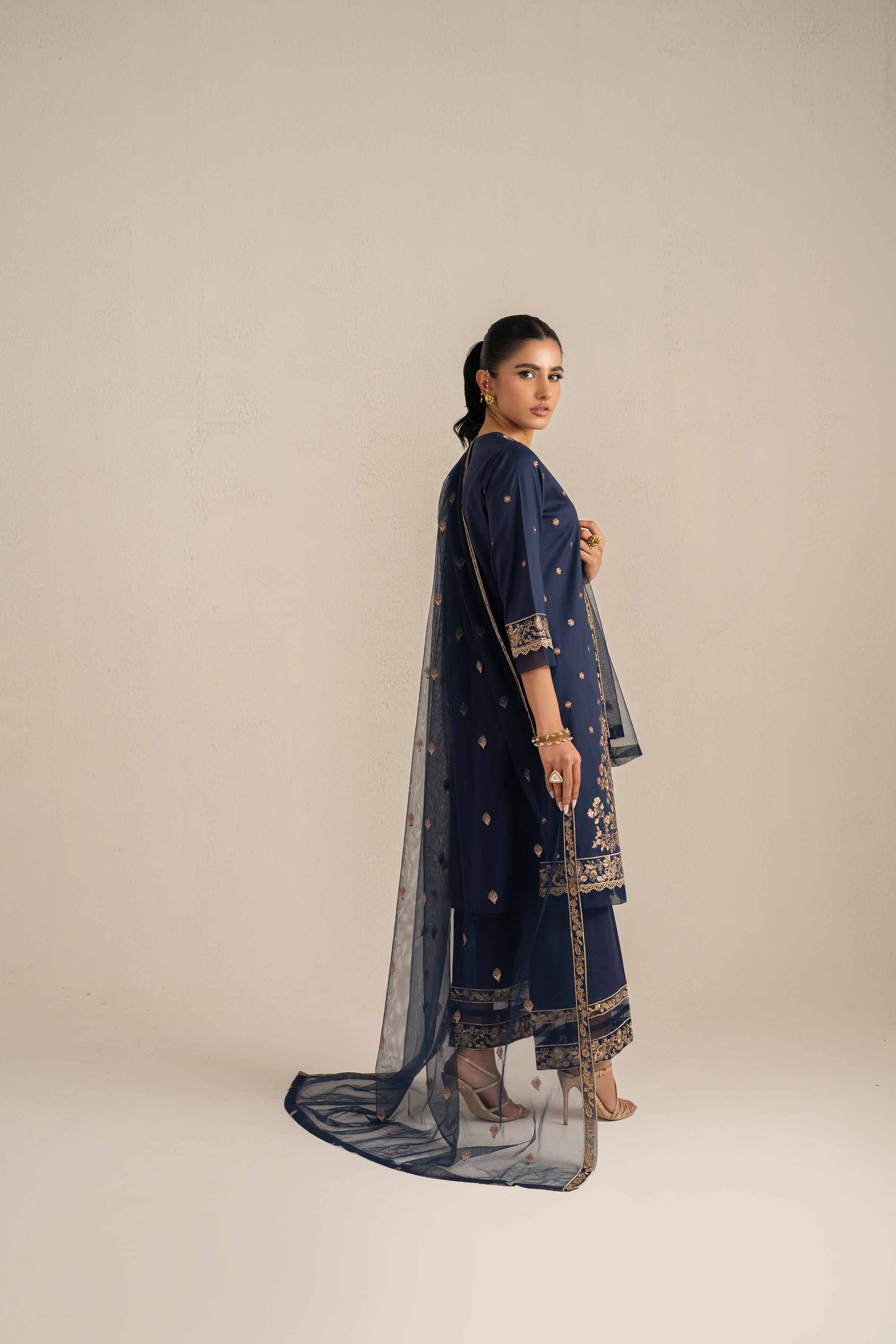 NishatUK - Blue Embroidered   Cambric 3-piece unstitched Suit