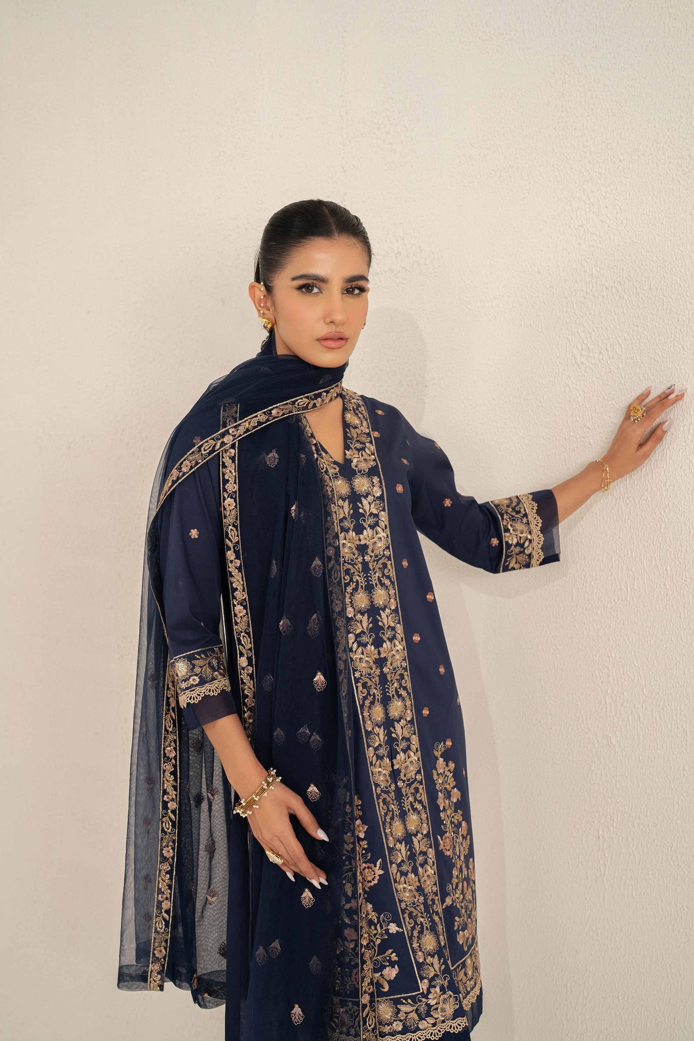 NishatUK - Blue Embroidered   Cambric 3-piece unstitched Suit