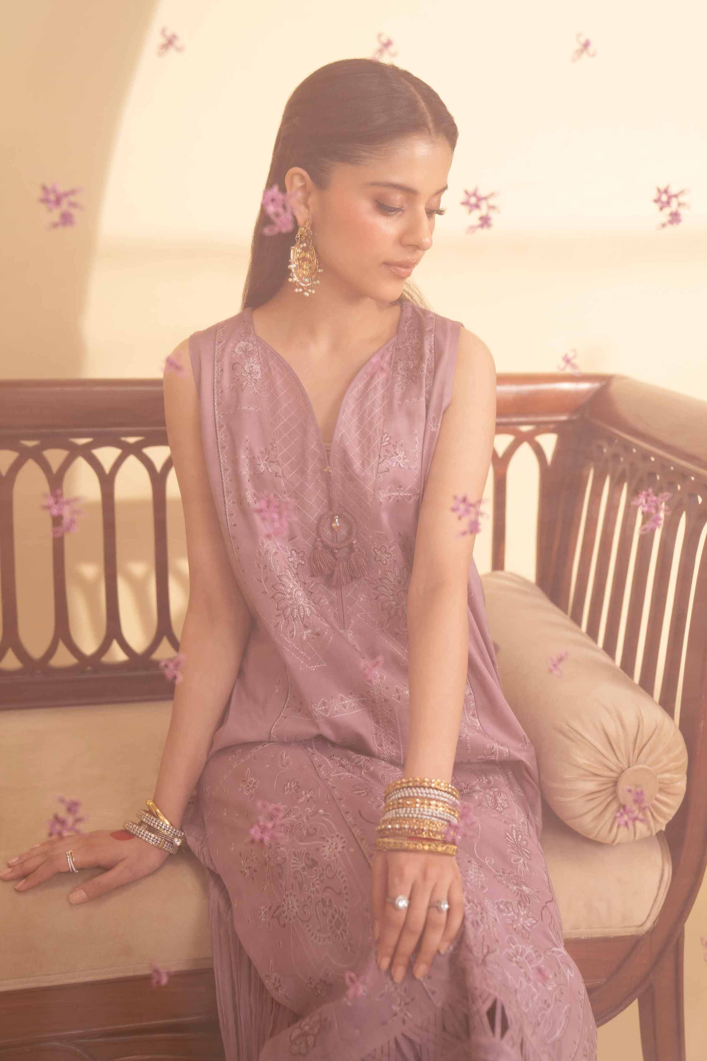 NishatUK - Purple Embroidered   Cambric 3-piece unstitched Suit