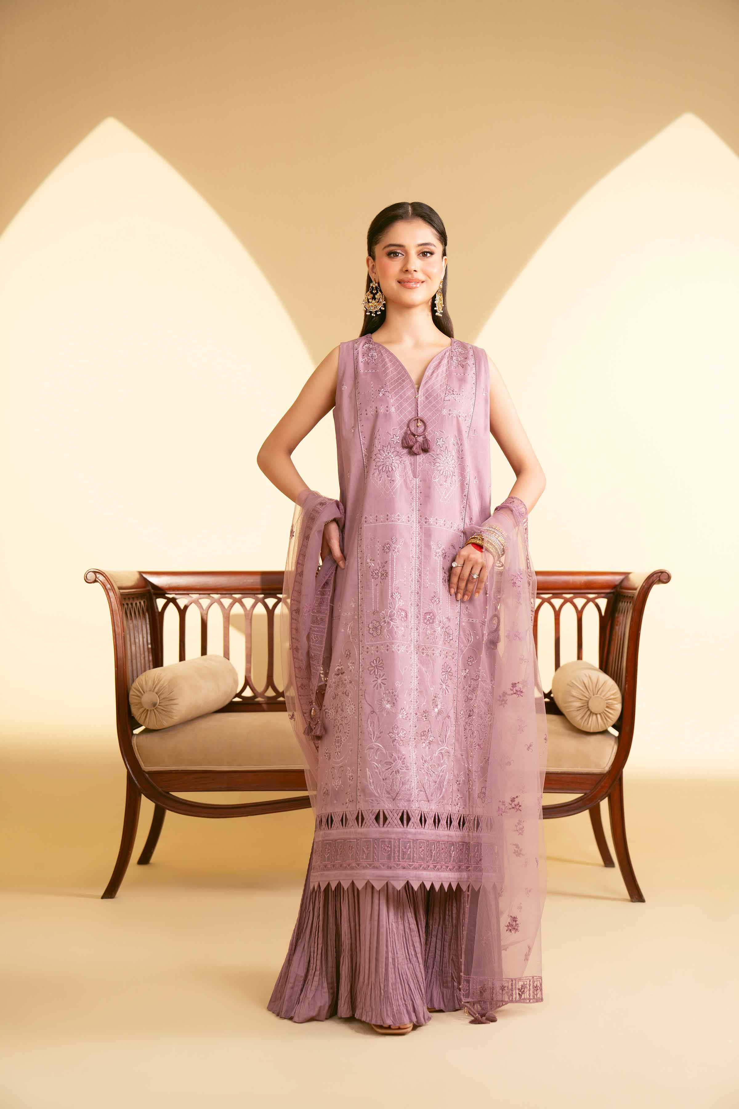 NishatUK - Purple Embroidered   Cambric 3-piece unstitched Suit