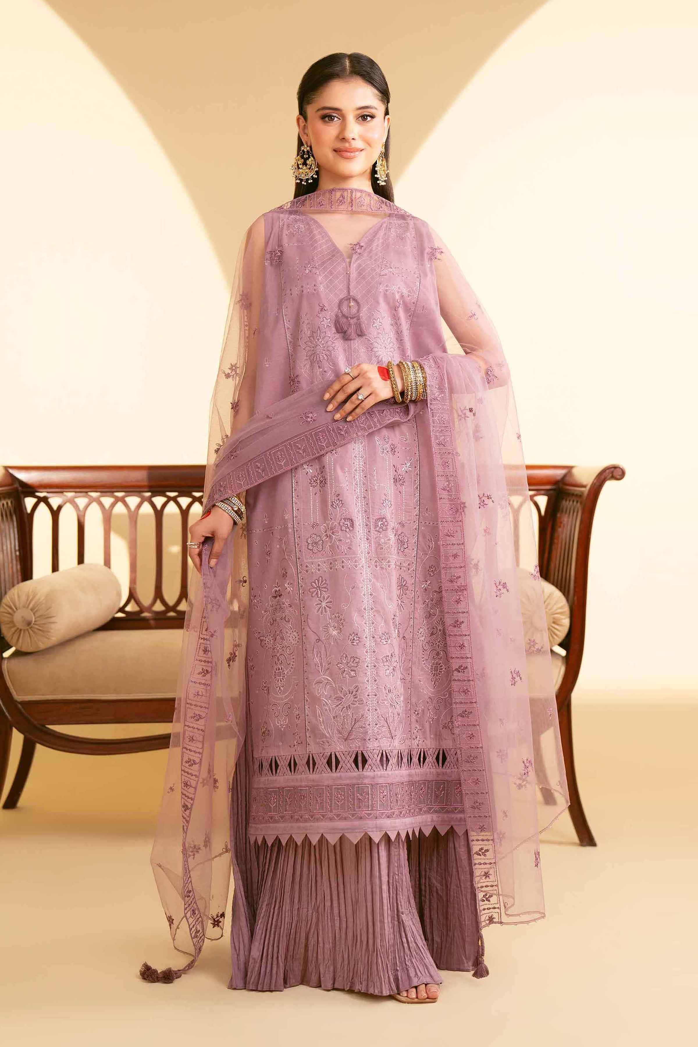 NishatUK - Purple Embroidered   Cambric 3-piece unstitched Suit