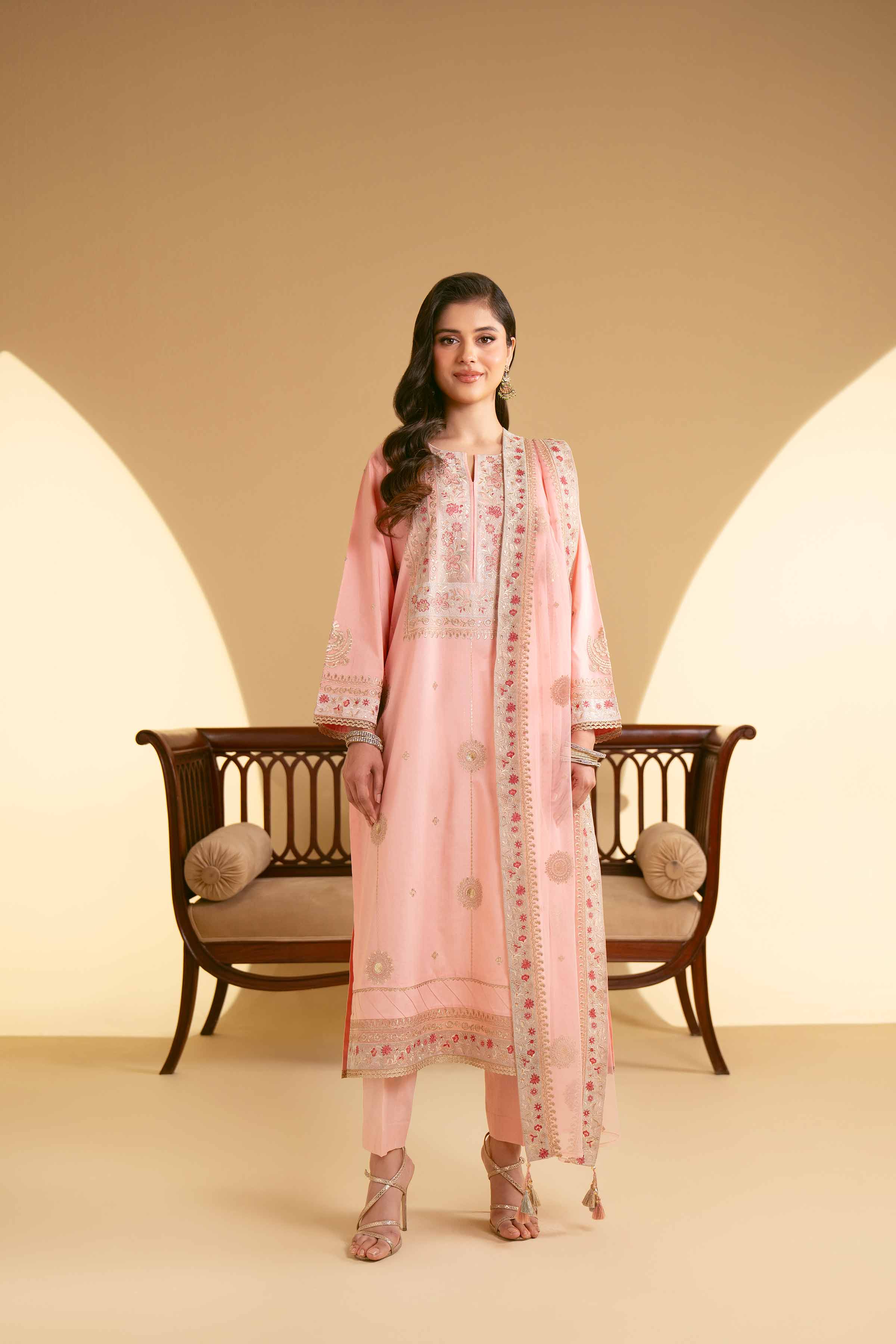 NishatUK - Powder Pink Embroidered   Cambric 3-piece unstitched Suit