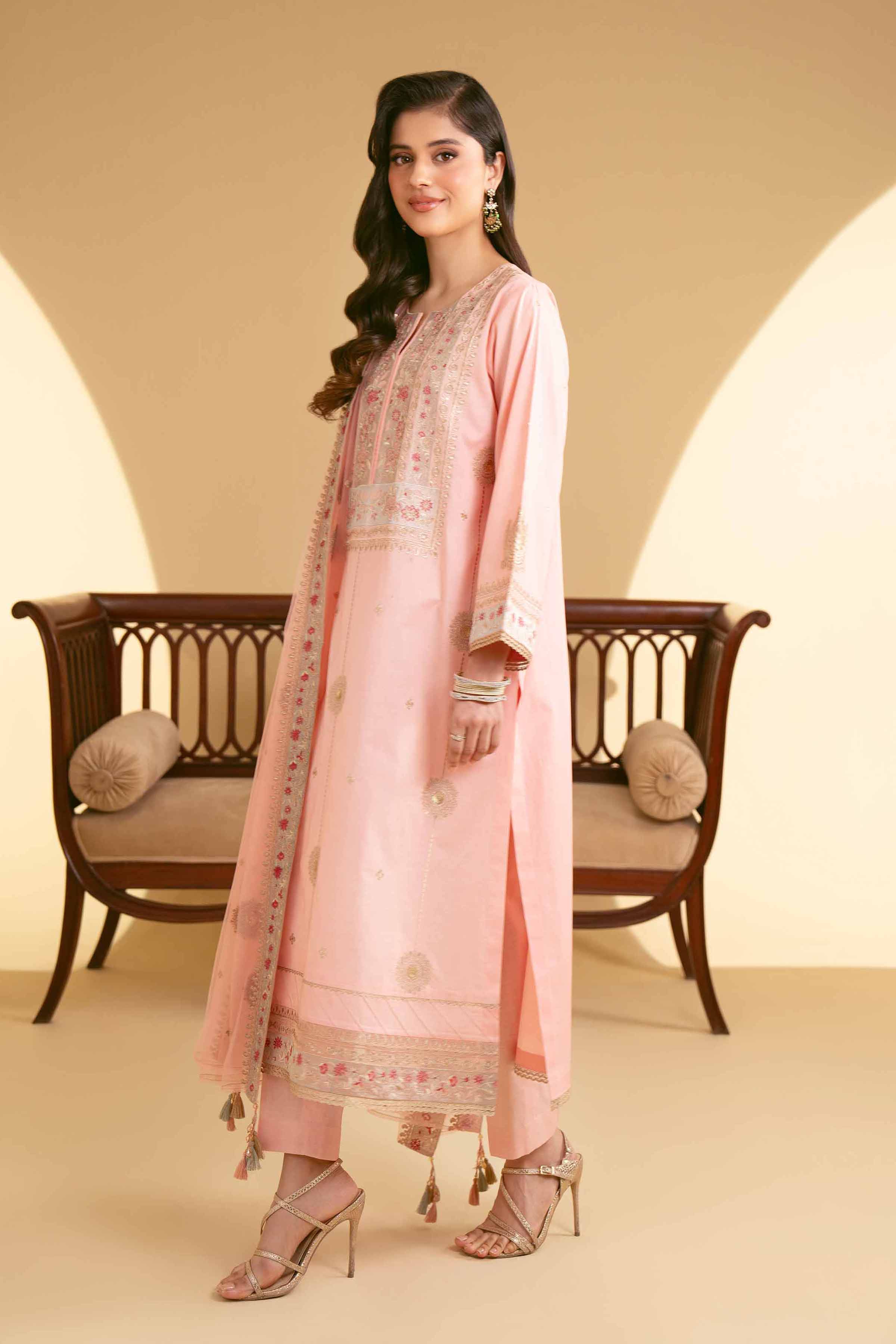 NishatUK - Powder Pink Embroidered   Cambric 3-piece unstitched Suit