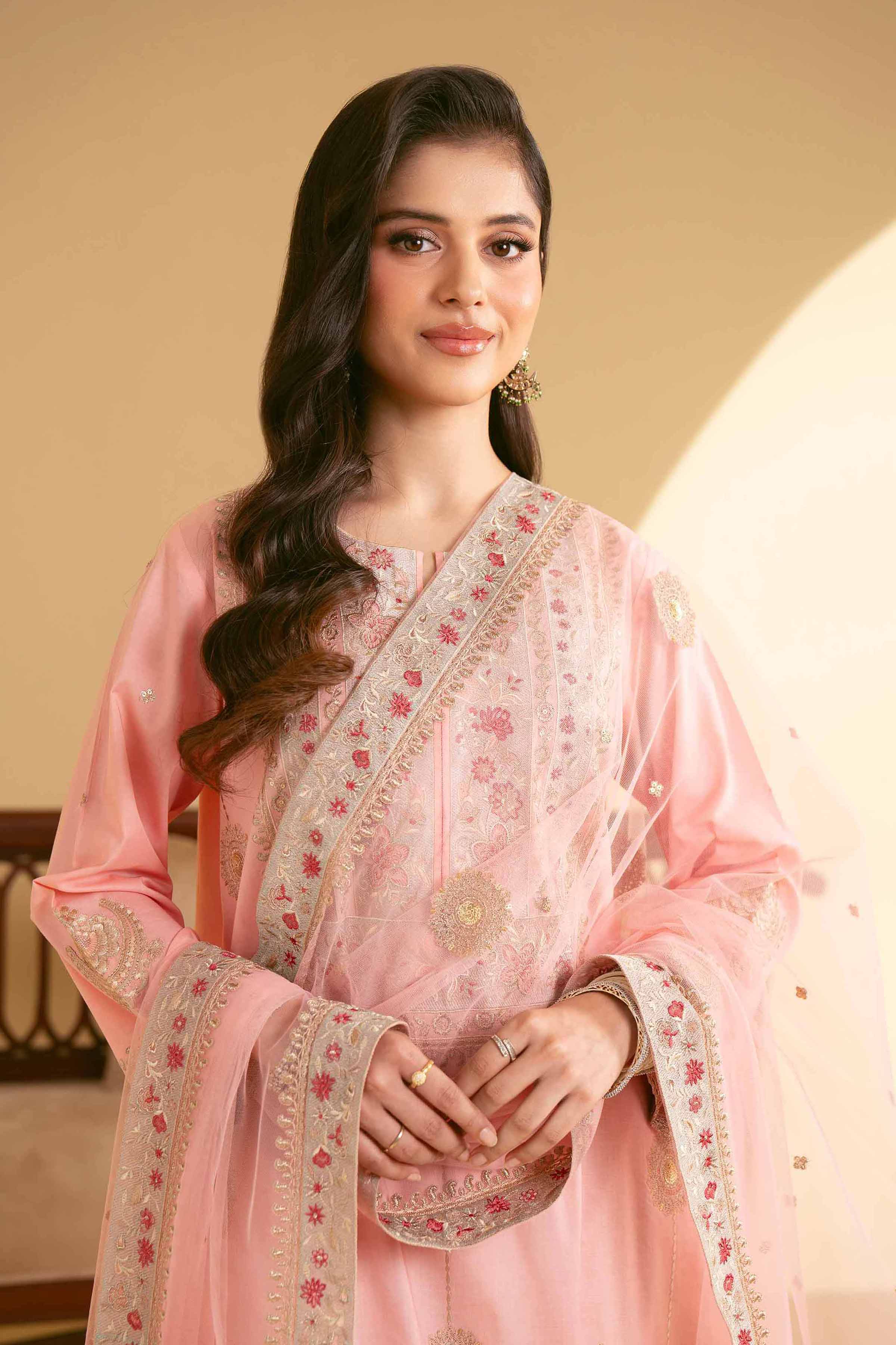 NishatUK - Powder Pink Embroidered   Cambric 3-piece unstitched Suit
