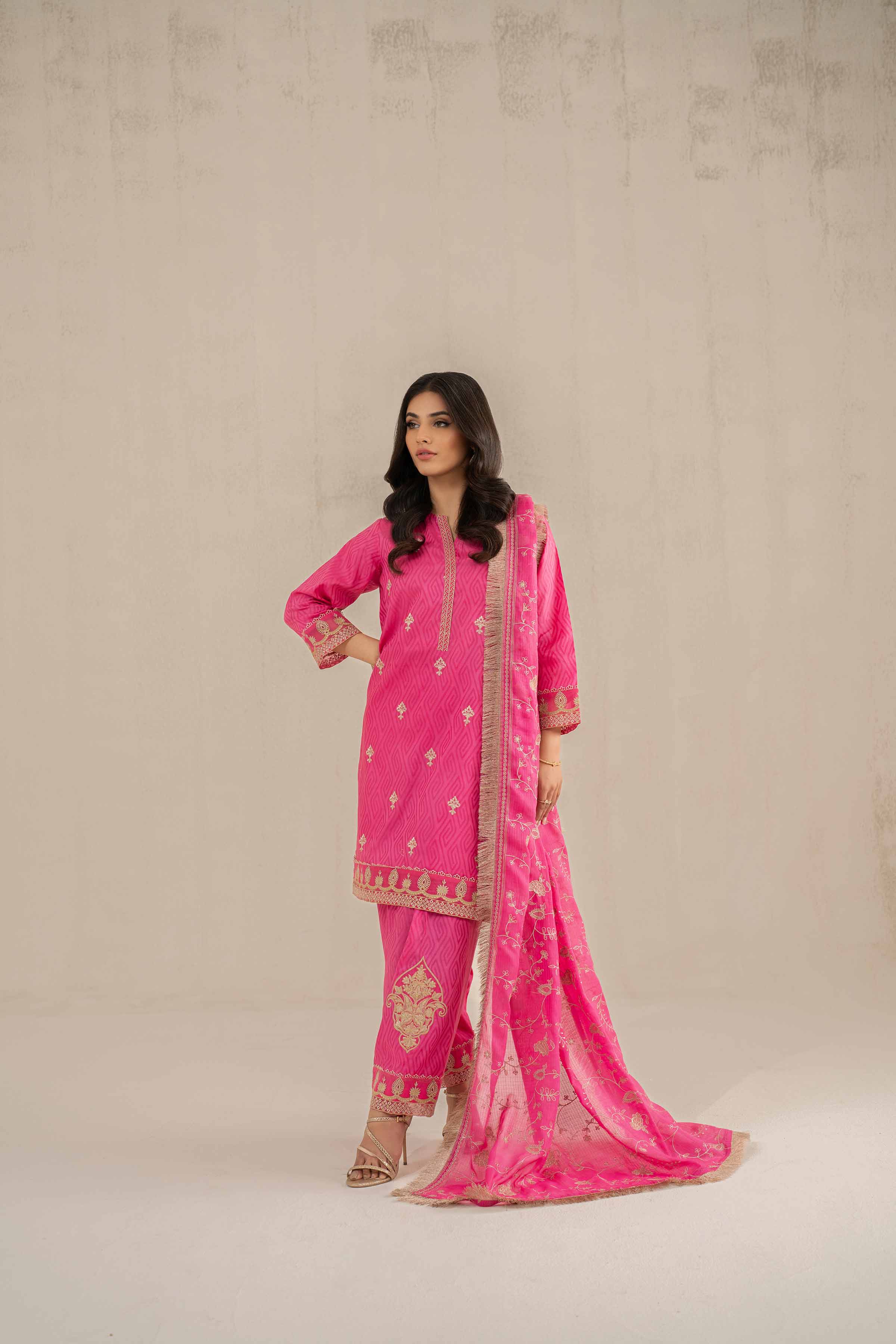 NishatUK - Pink Embroidered  Jacquard 3-piece unstitched Suit
