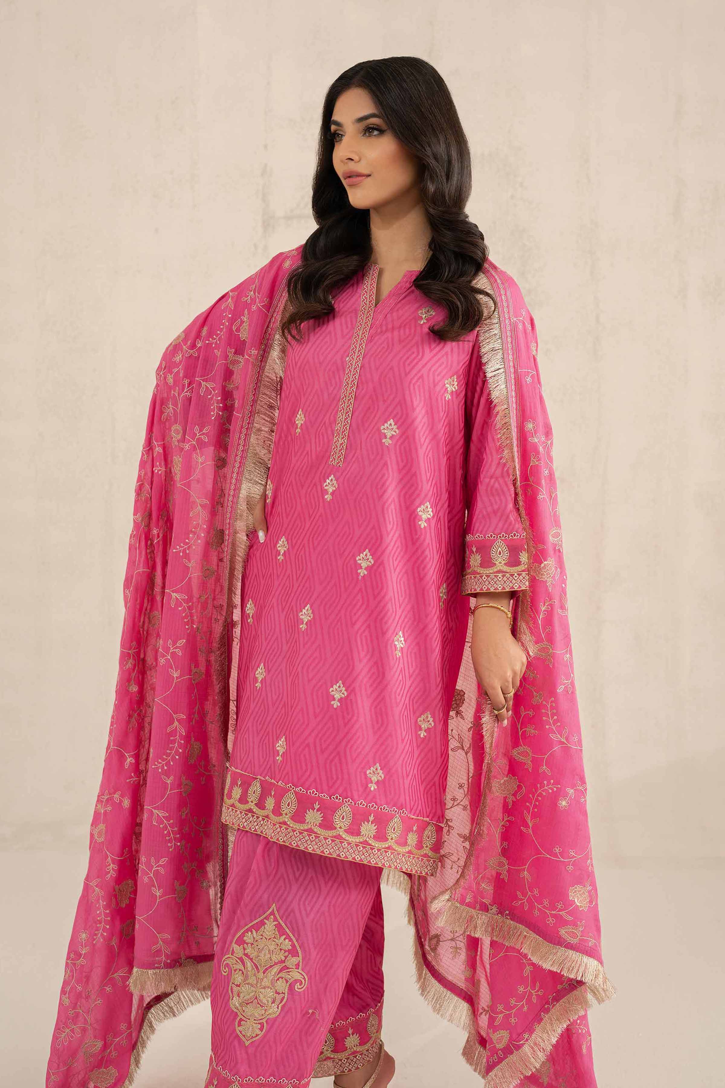 NishatUK - Pink Embroidered  Jacquard 3-piece unstitched Suit