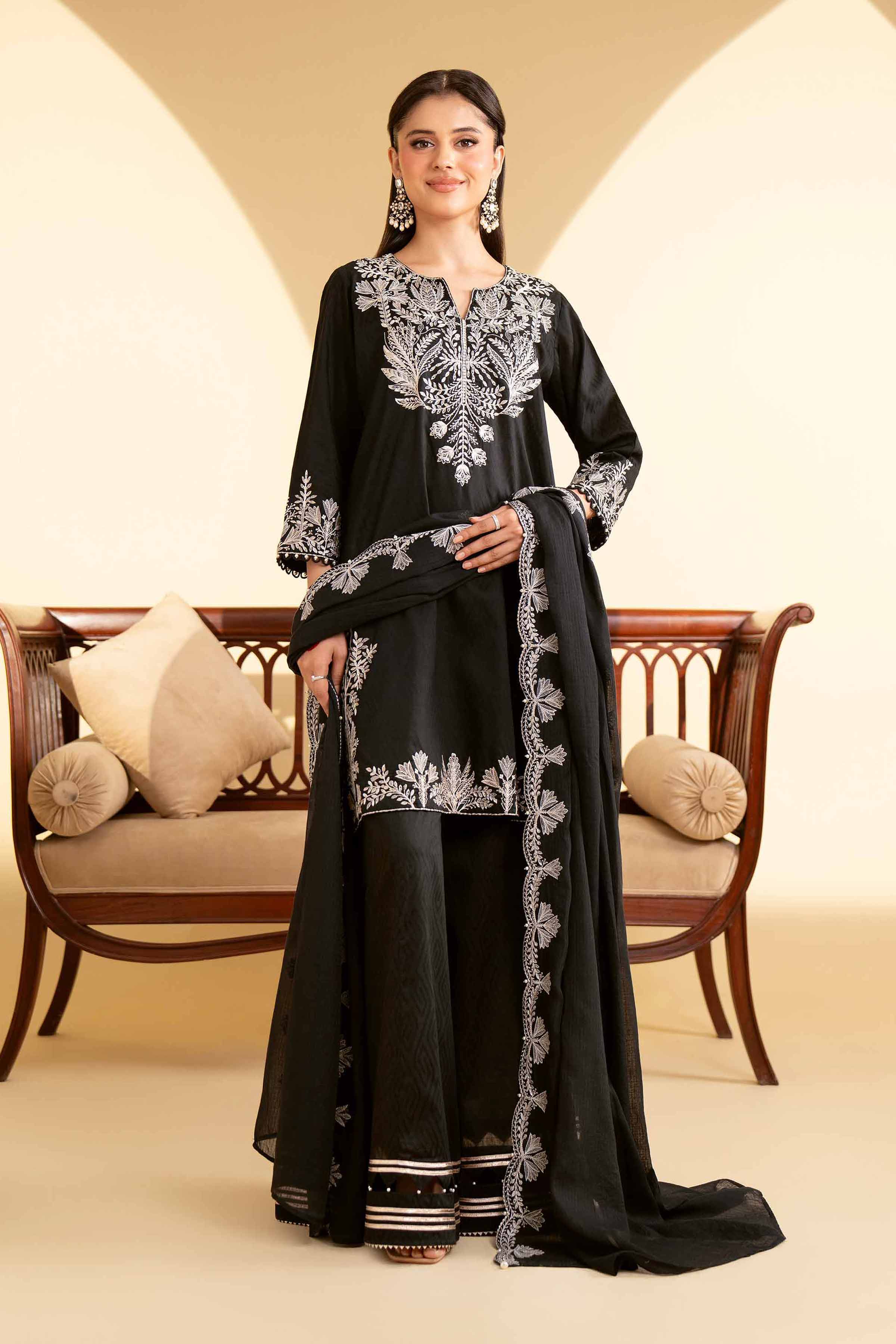 NishatUK - Black Embroidered  Jacquard 3-piece unstitched Suit