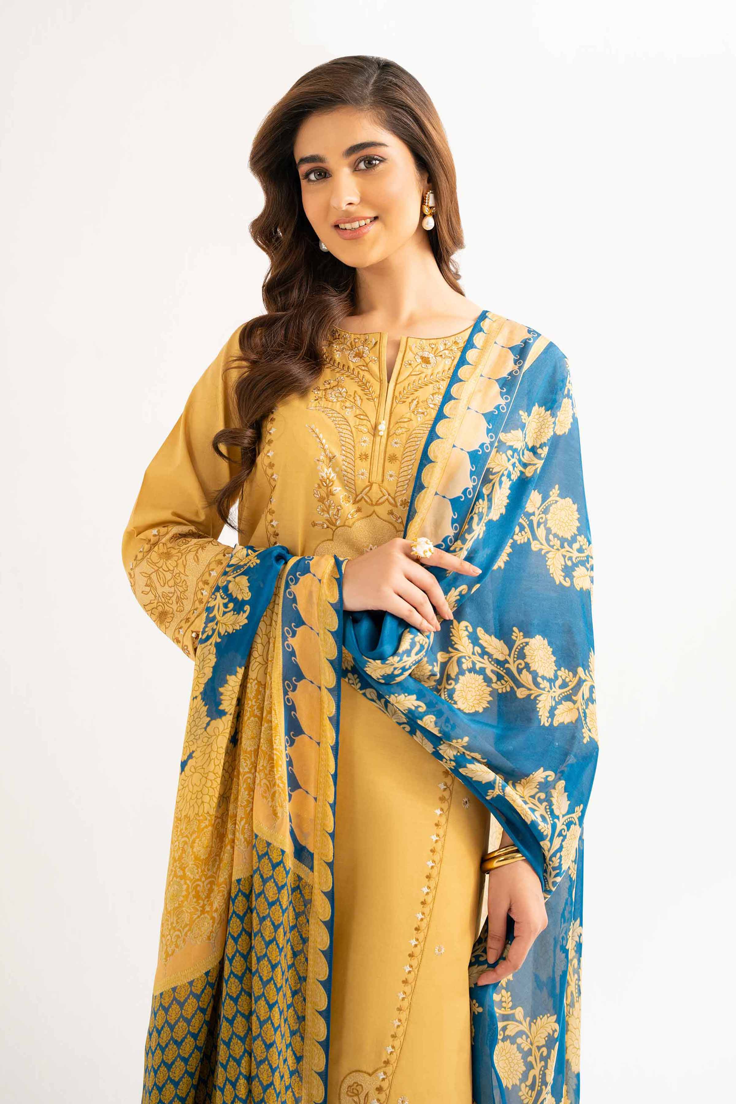 Nishat UK - Mustard Embroidered Cambric 3 Pieces unstitched suit