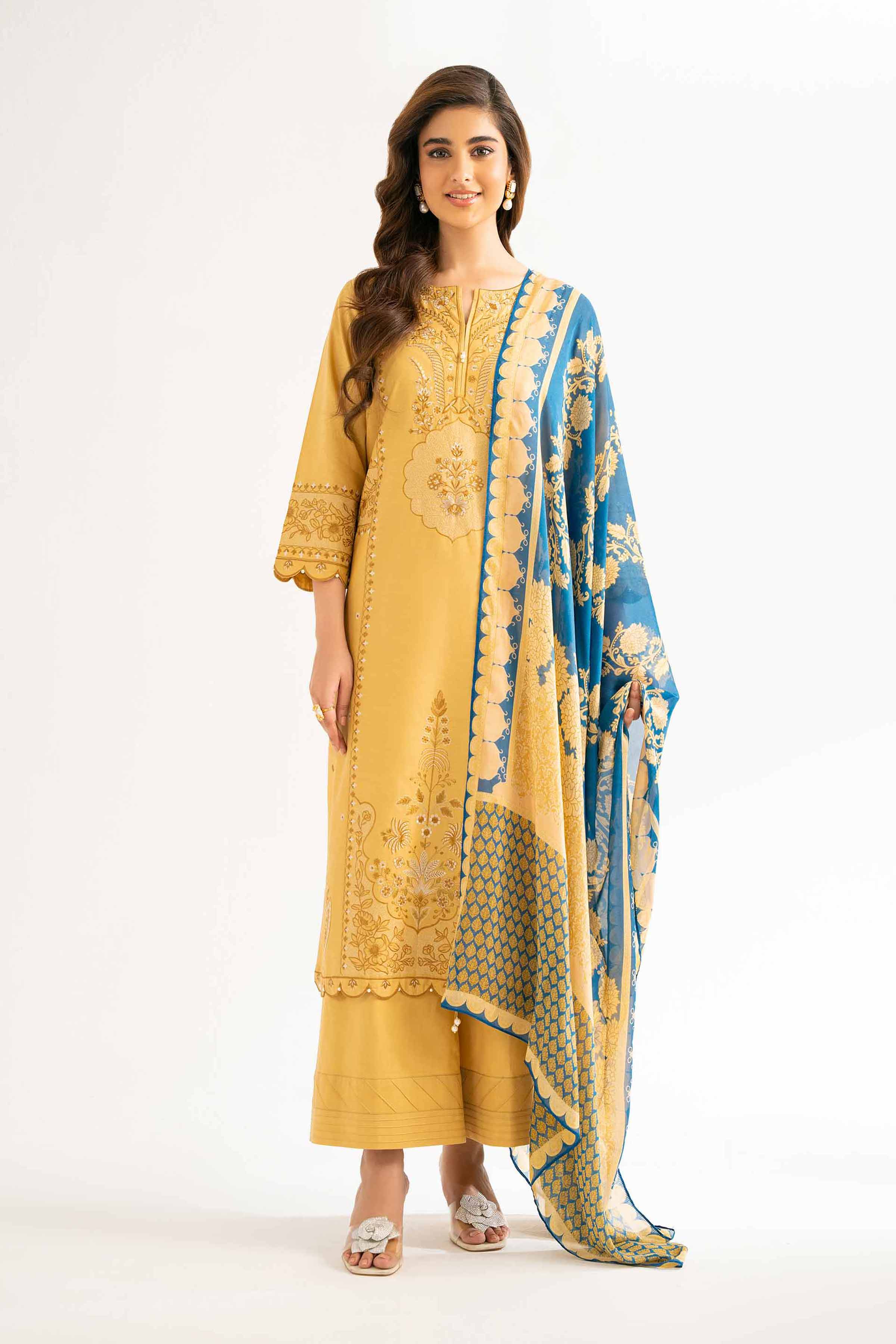 Nishat UK - Mustard Embroidered Cambric 3 Pieces unstitched suit