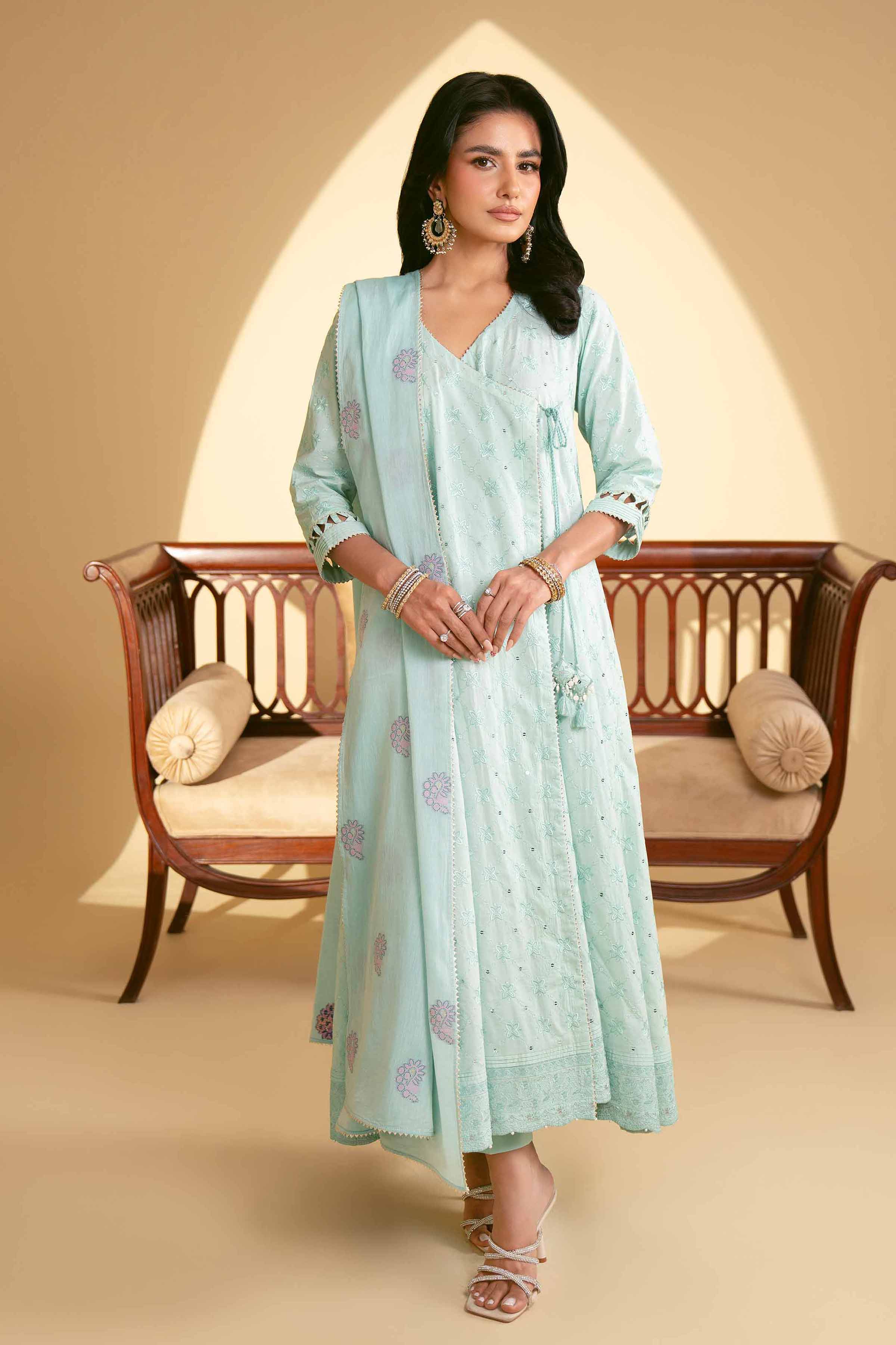 NishatUK - Aqua Embroidered   Cambric 3-piece unstitched Suit