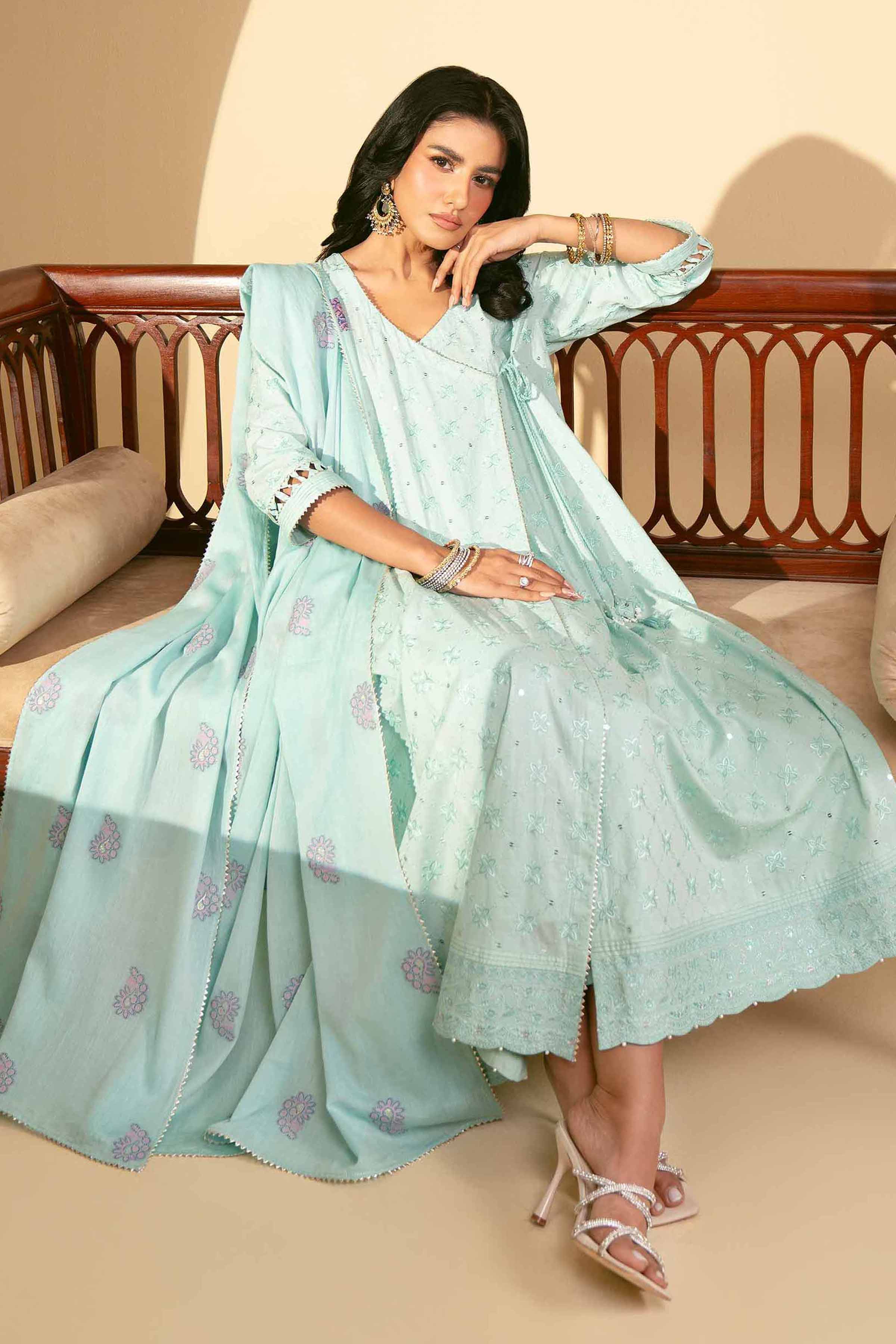 NishatUK - Aqua Embroidered   Cambric 3-piece unstitched Suit