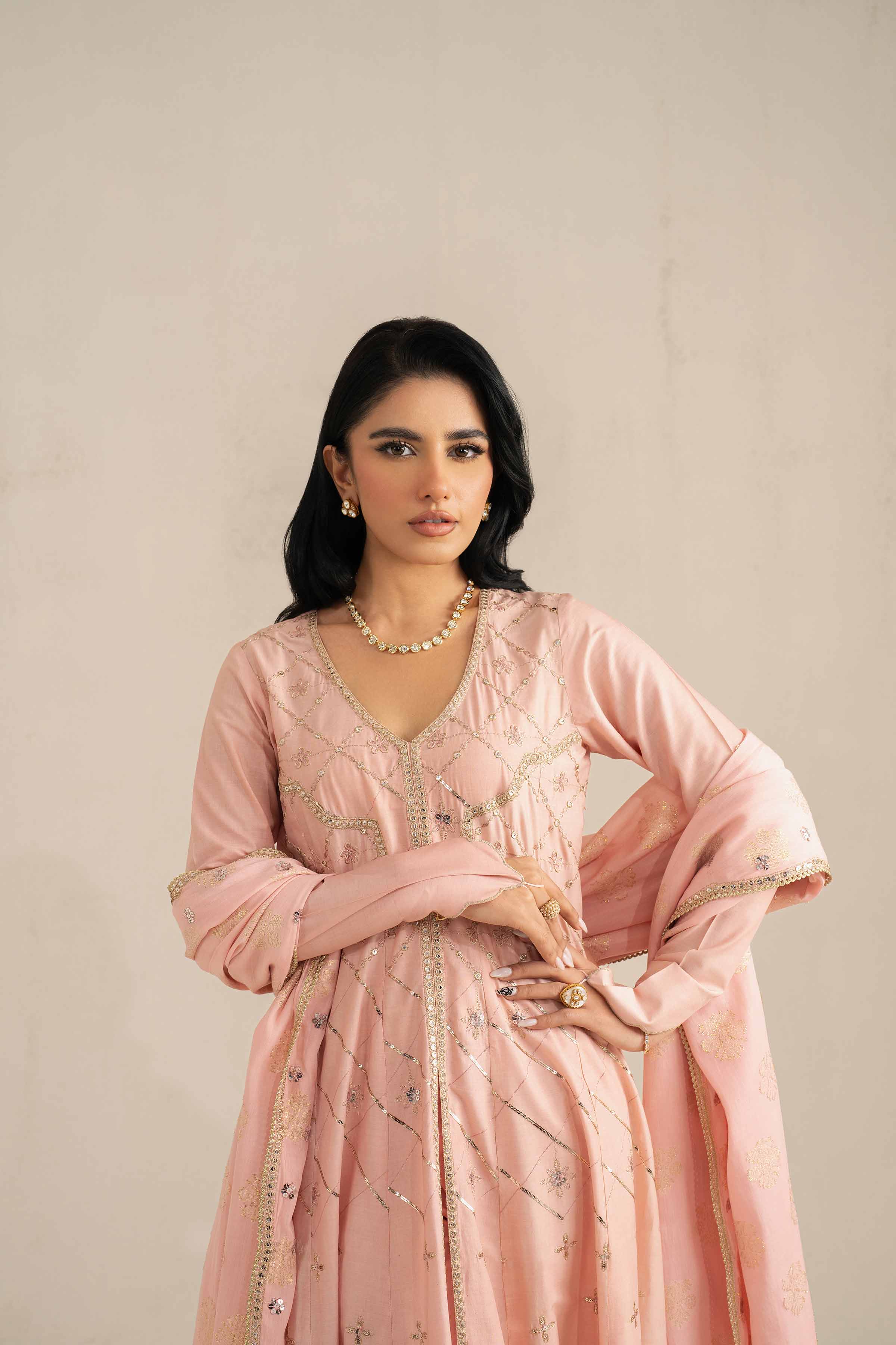 NishatUK - Pink Embroidered   Cambric 3-piece unstitched Suit