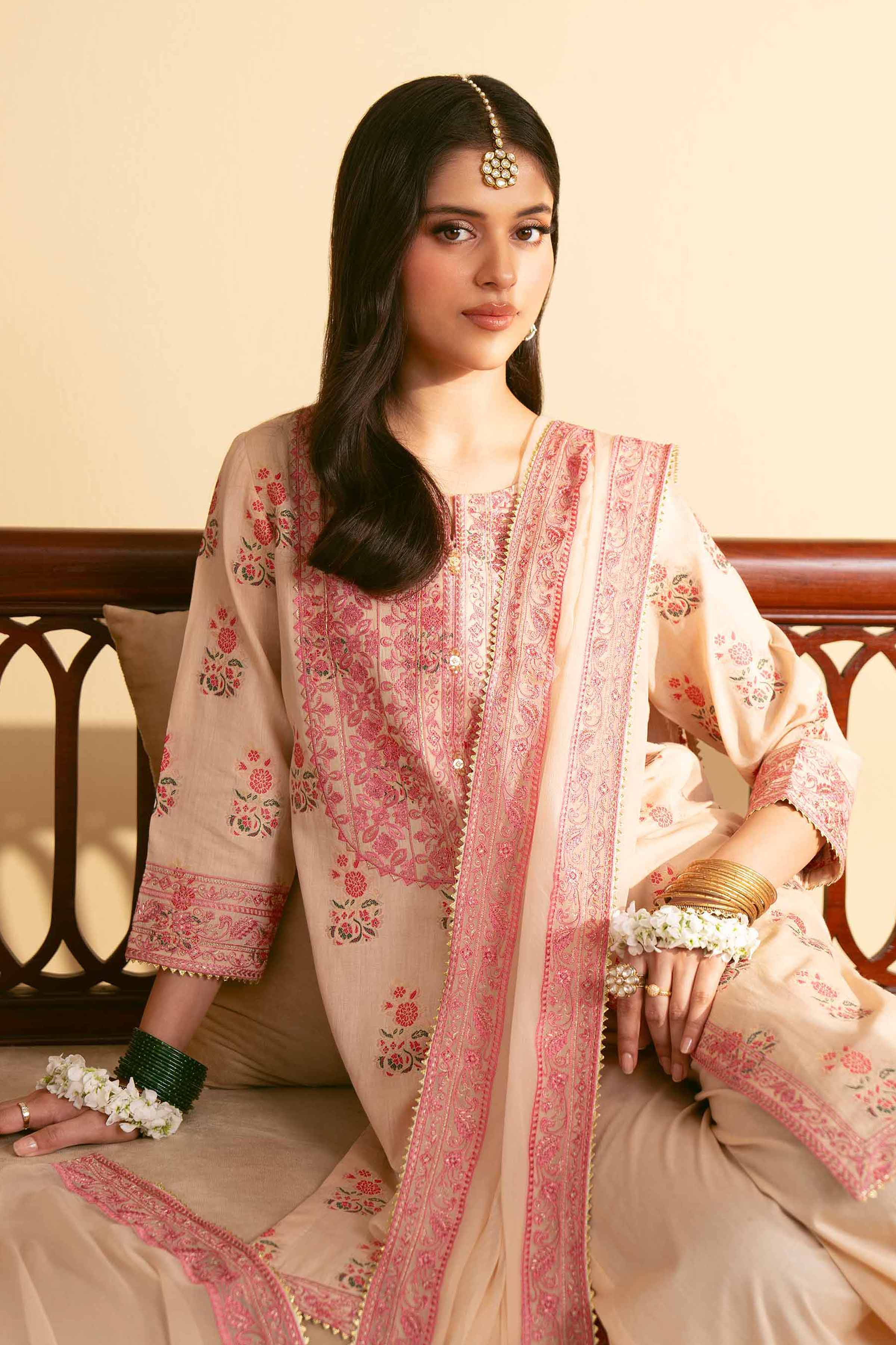 NishatUK - Peach Embroidered  Jacquard 3-piece unstitched Suit