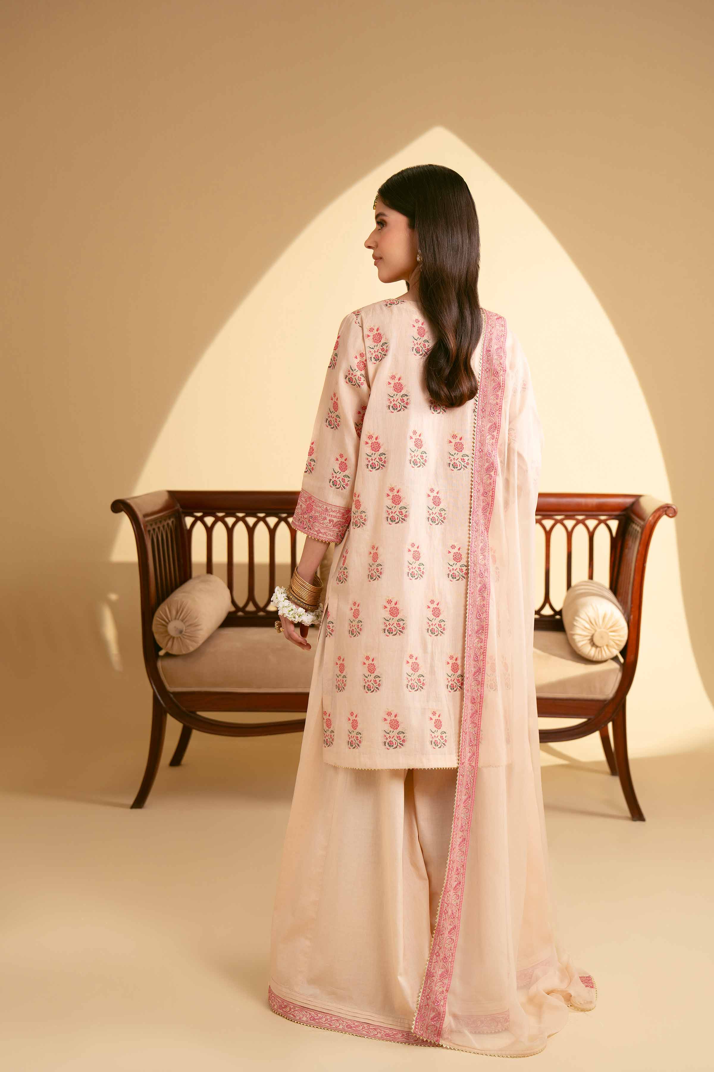 NishatUK - Peach Embroidered  Jacquard 3-piece unstitched Suit