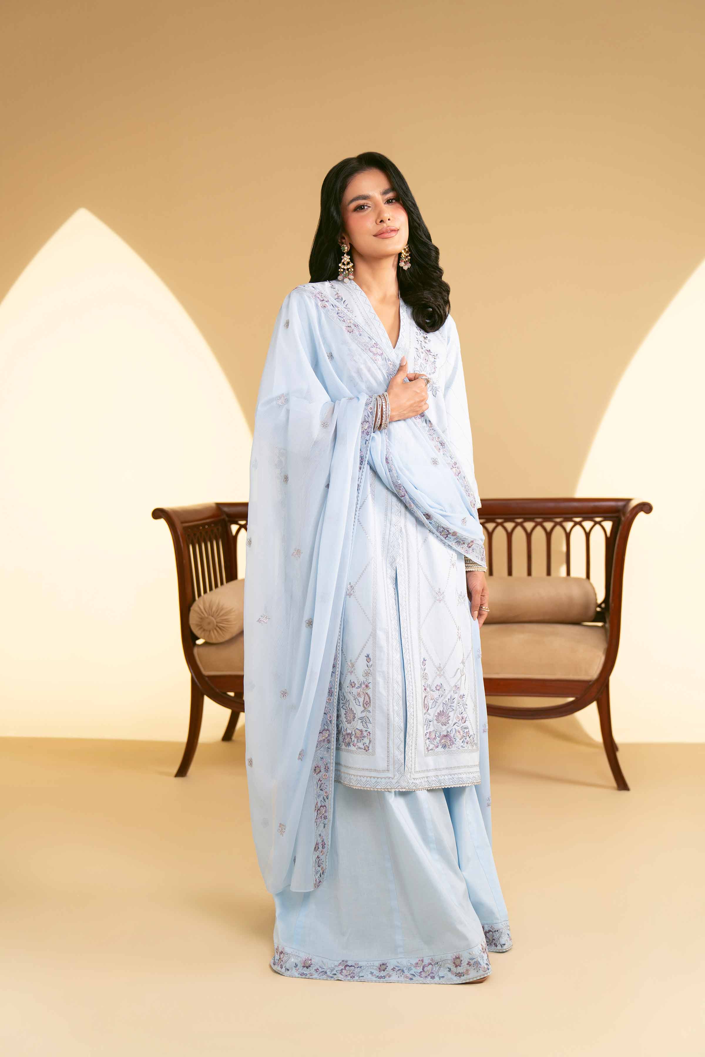 NishatUK - Sky Blue Embroidered   Cambric 3-piece unstitched Suit