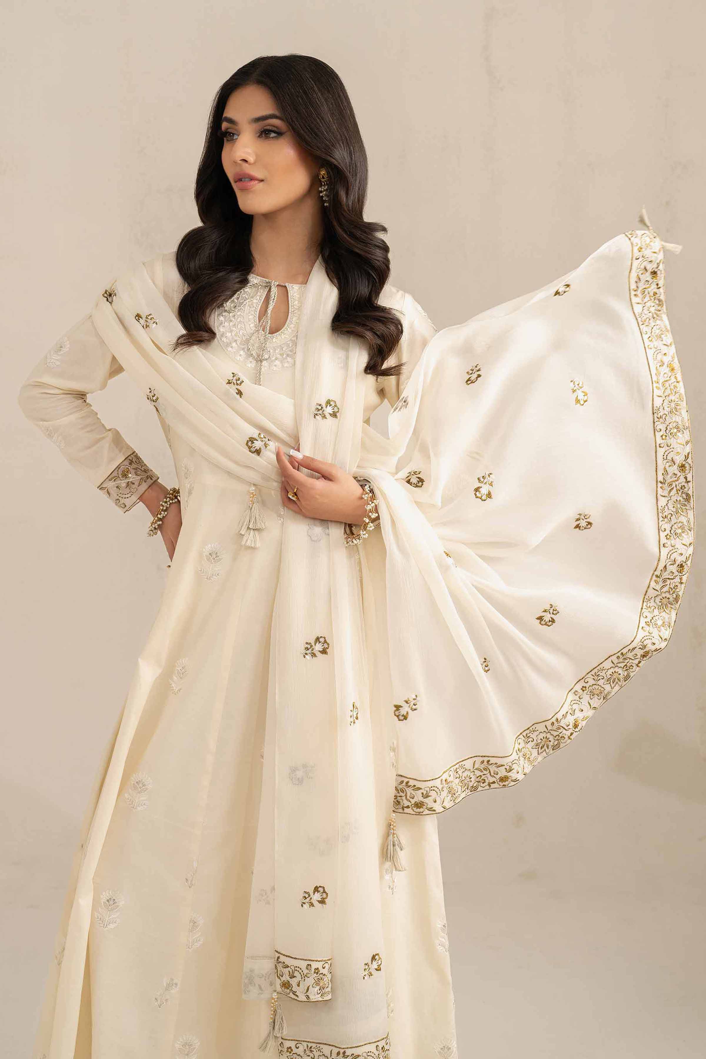 NishatUK - Ivory Embroidered   Cambric 2-piece unstitched Dress