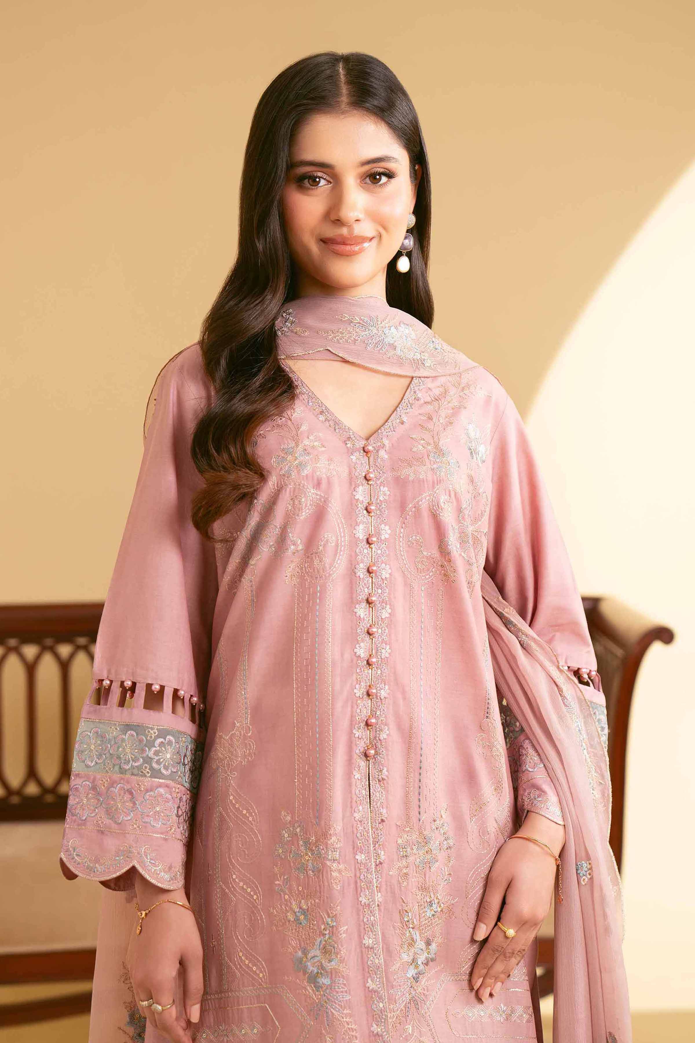 NishatUK - Purple Embroidered   Cambric 3-piece unstitched Suit
