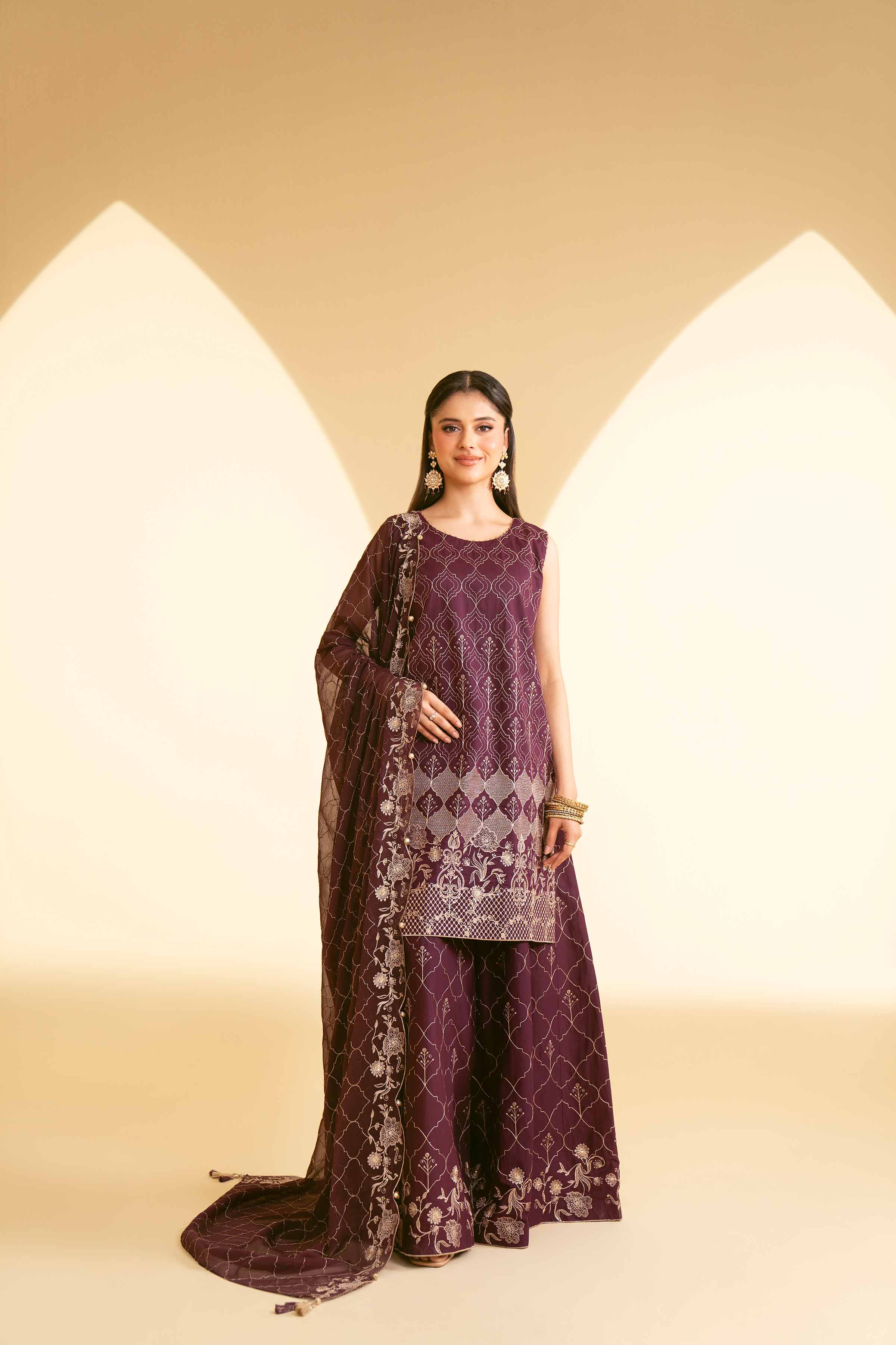 NishatUK - Plum Embroidered   Cambric 3-piece unstitched Suit