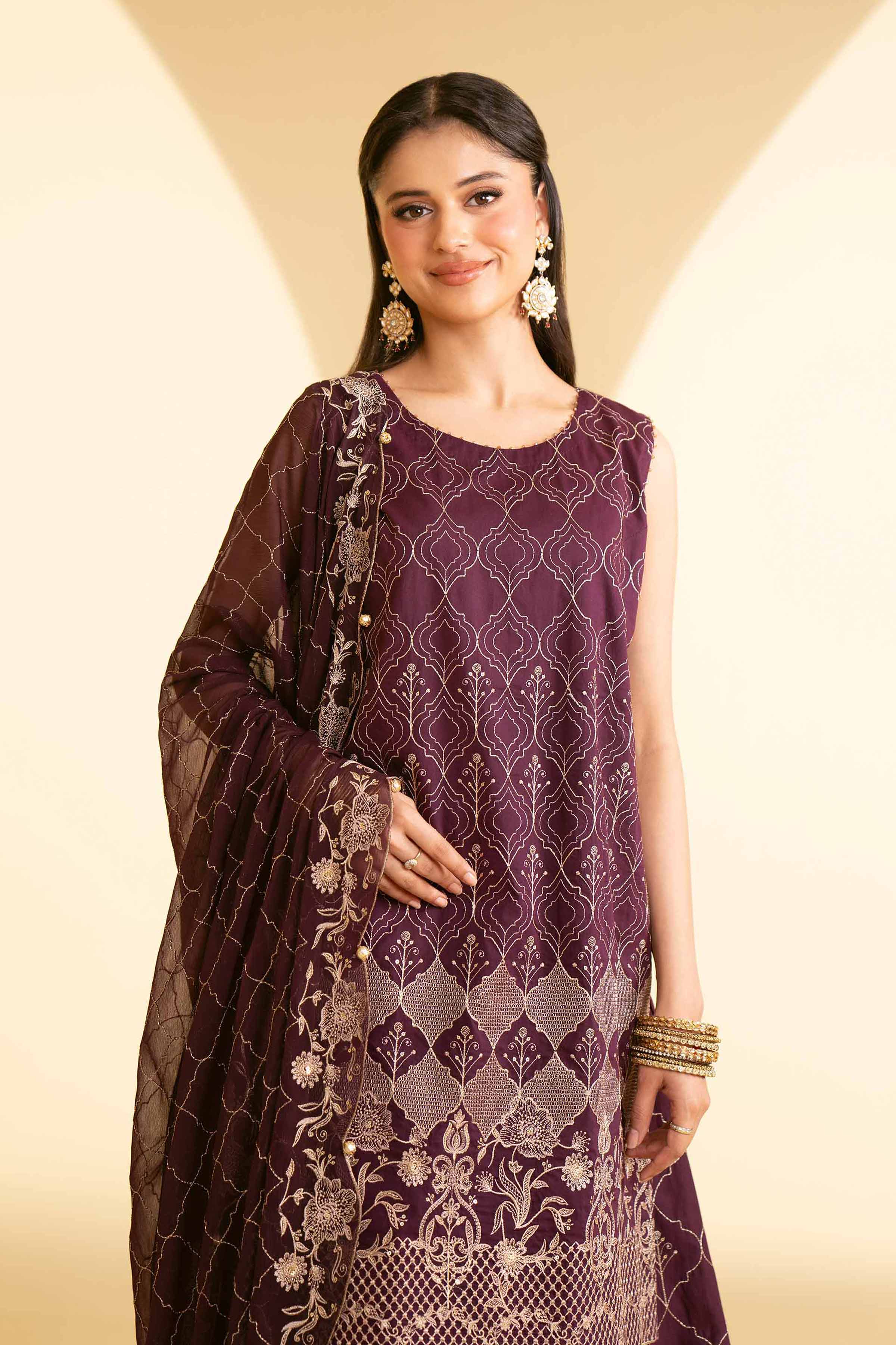 NishatUK - Plum Embroidered   Cambric 3-piece unstitched Suit