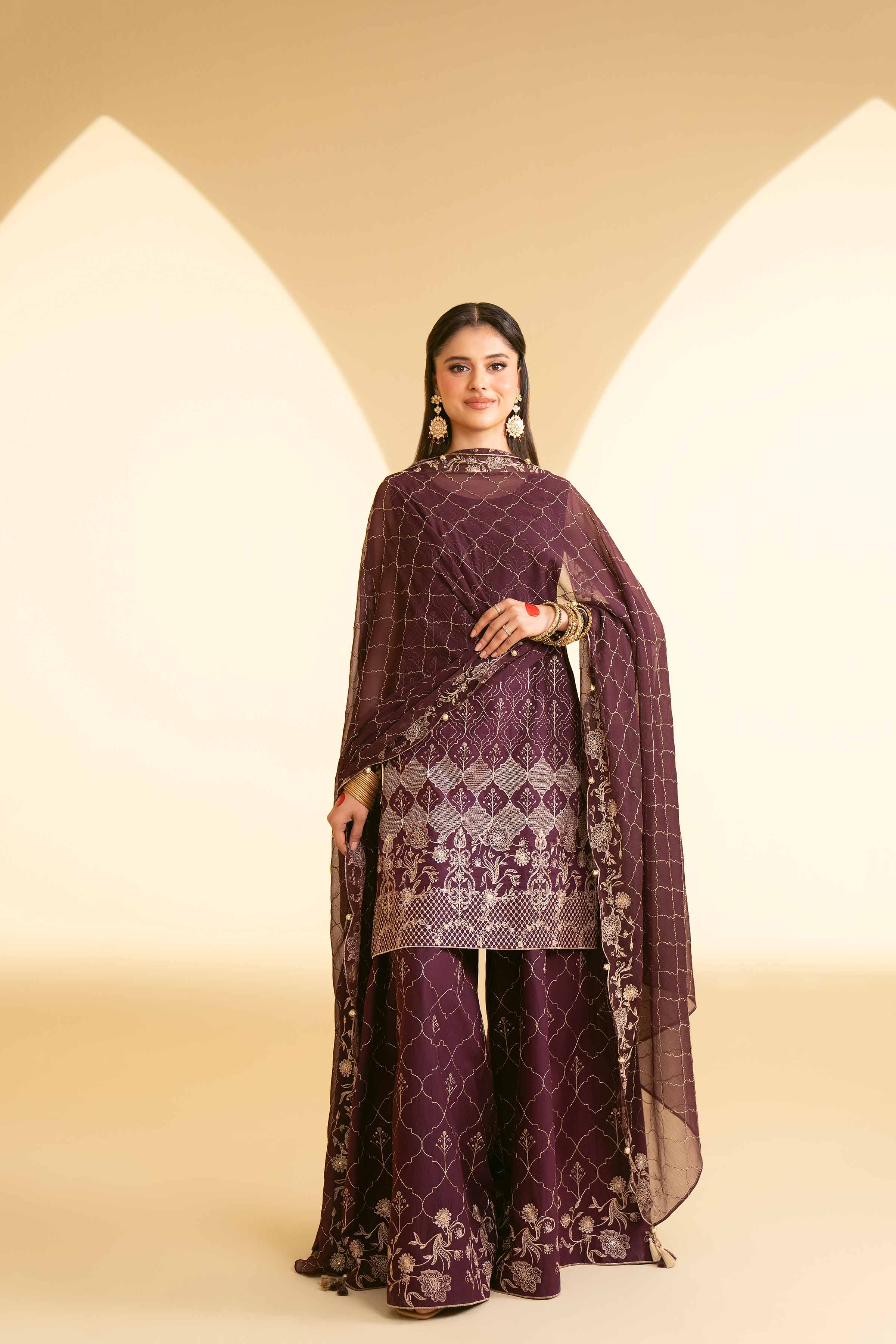NishatUK - Plum Embroidered   Cambric 3-piece unstitched Suit