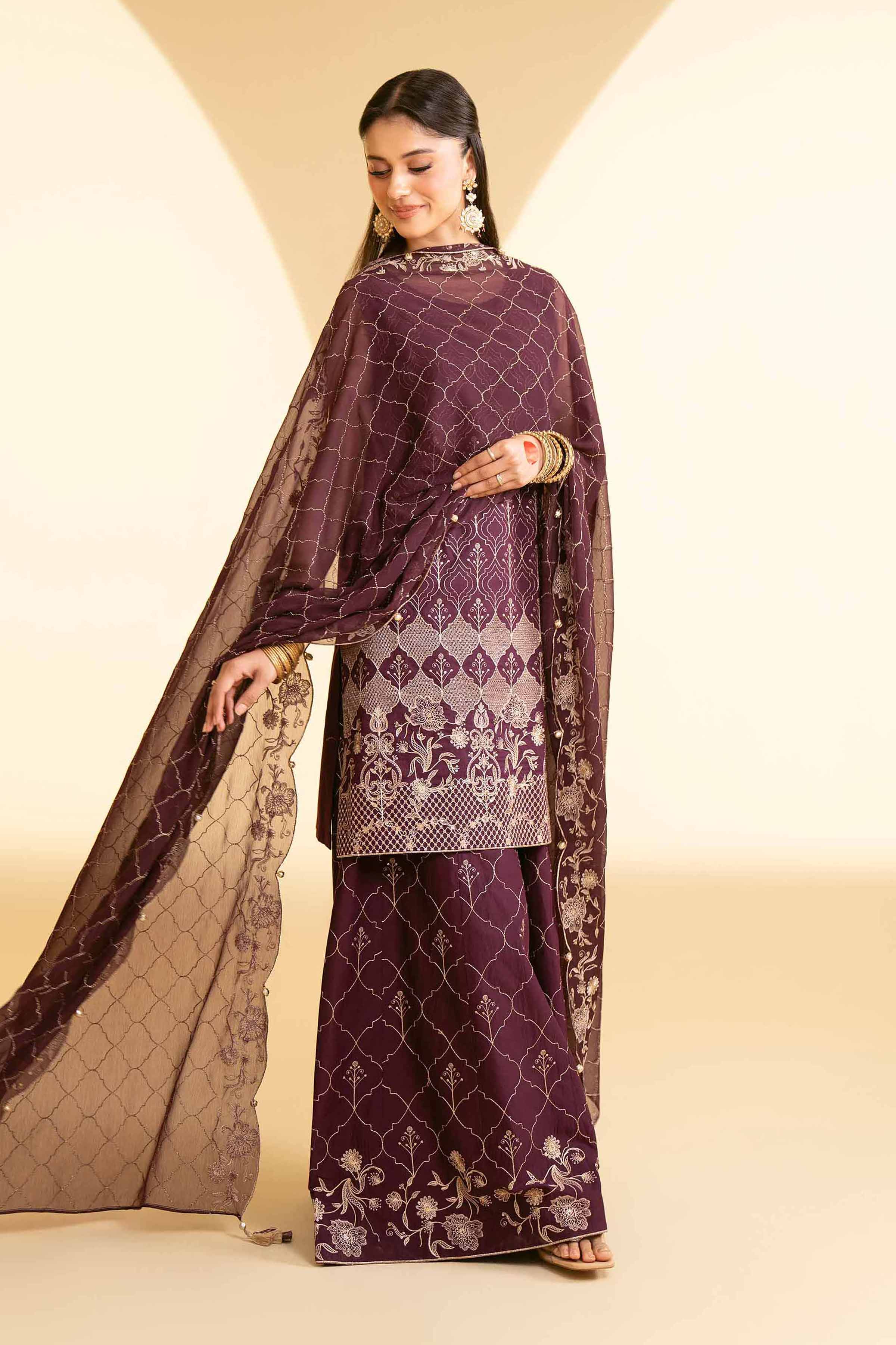 NishatUK - Plum Embroidered   Cambric 3-piece unstitched Suit