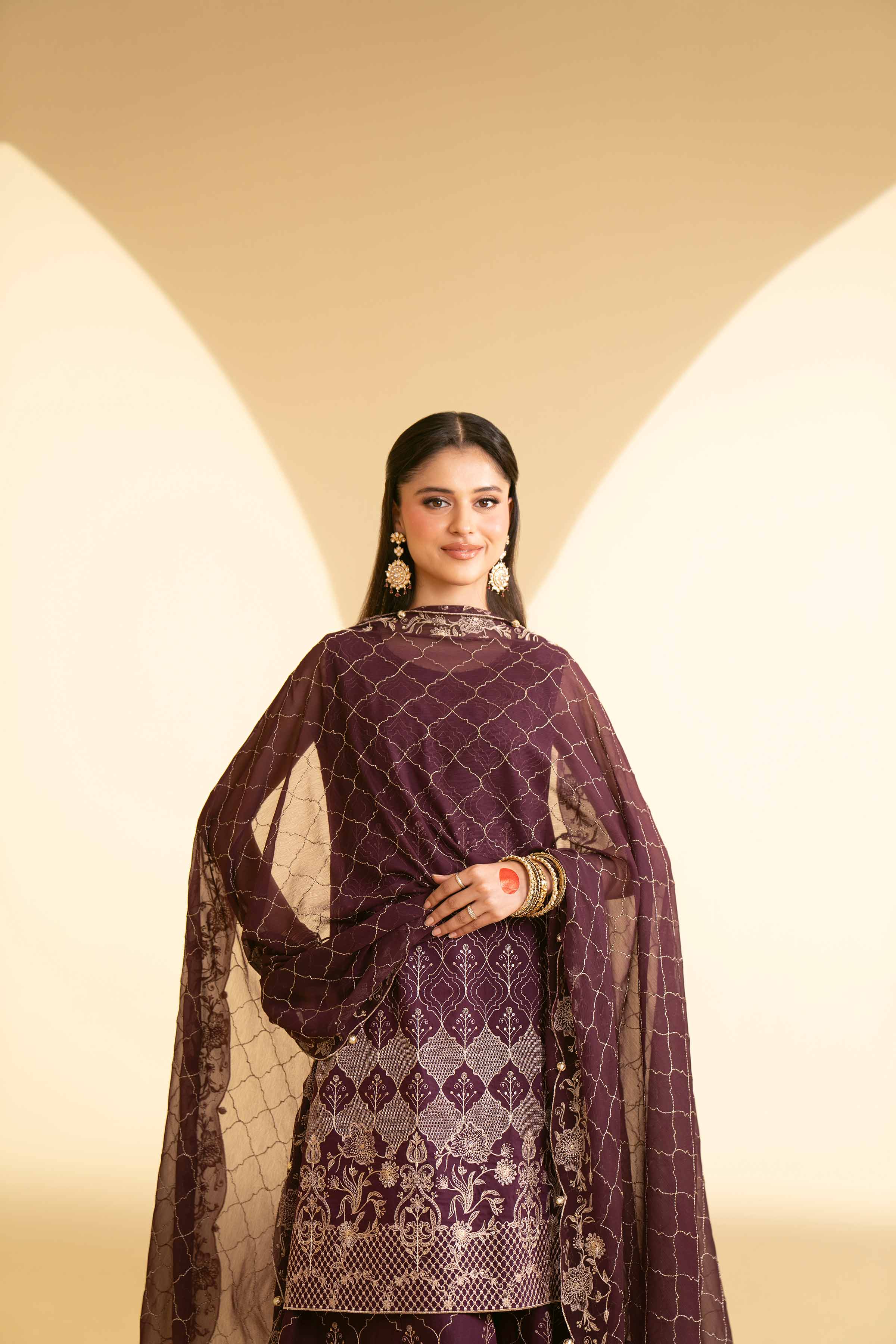 NishatUK - Plum Embroidered   Cambric 3-piece unstitched Suit