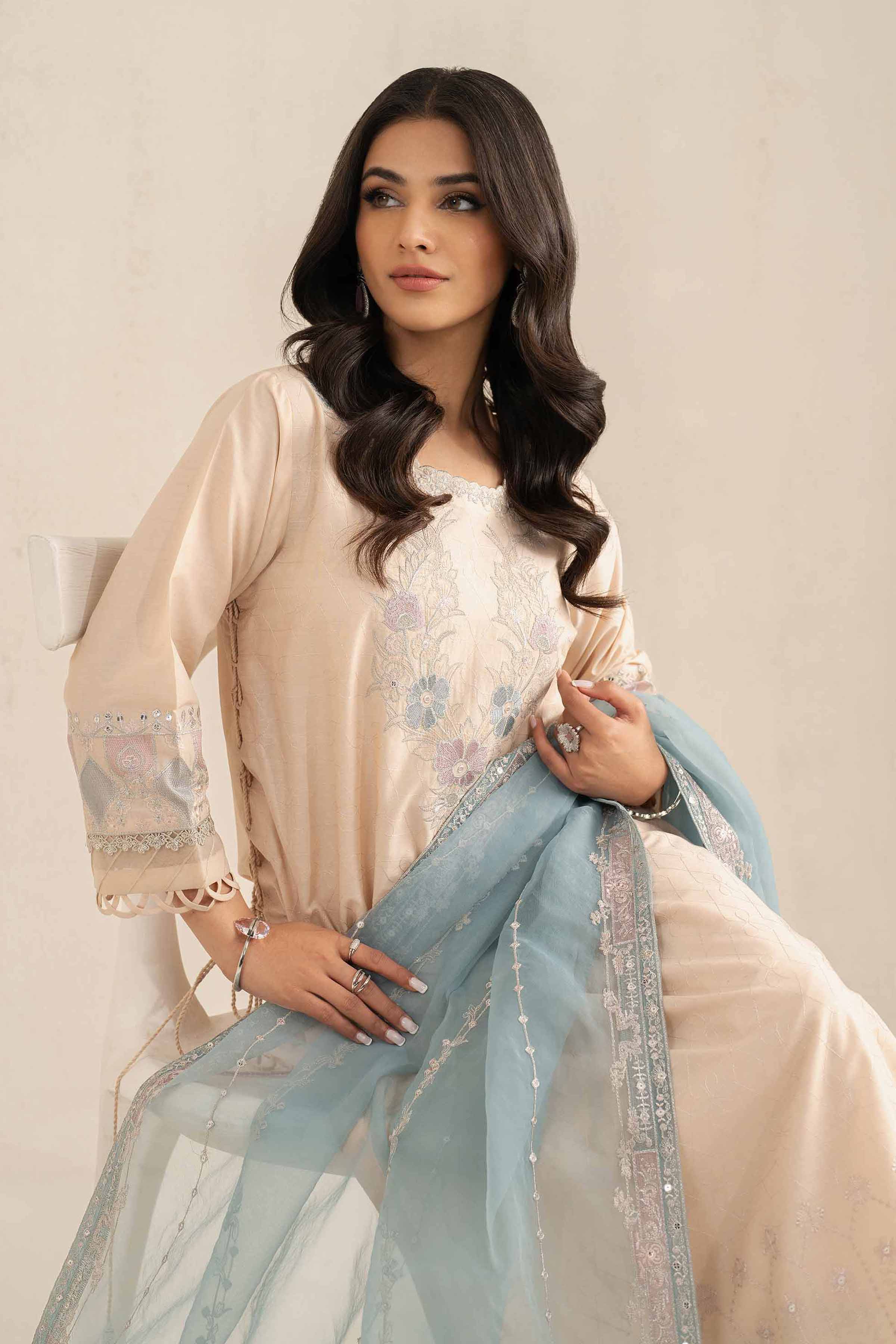 NishatUK - White Embroidered   Cambric 3-piece unstitched Suit