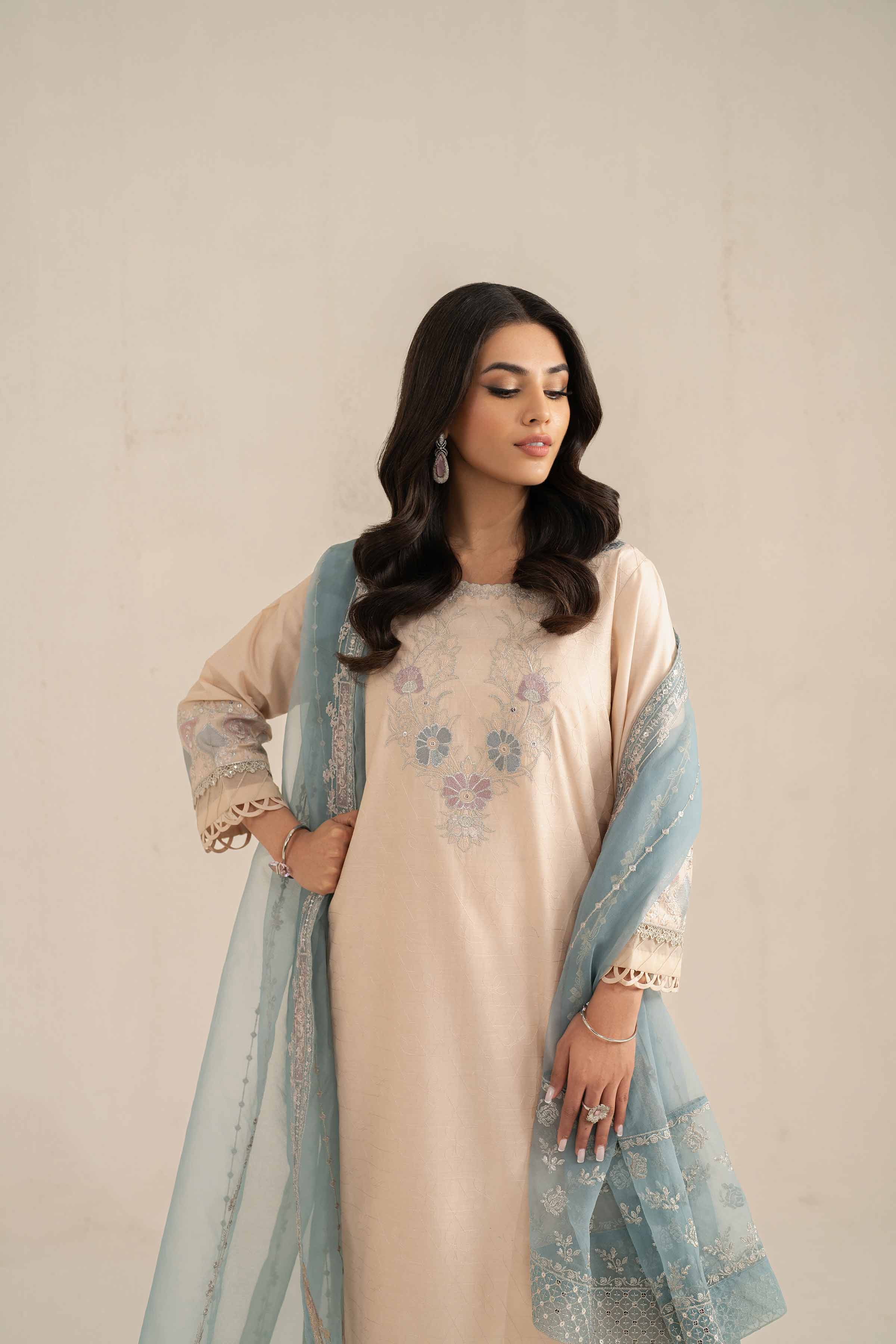 NishatUK - White Embroidered   Cambric 3-piece unstitched Suit