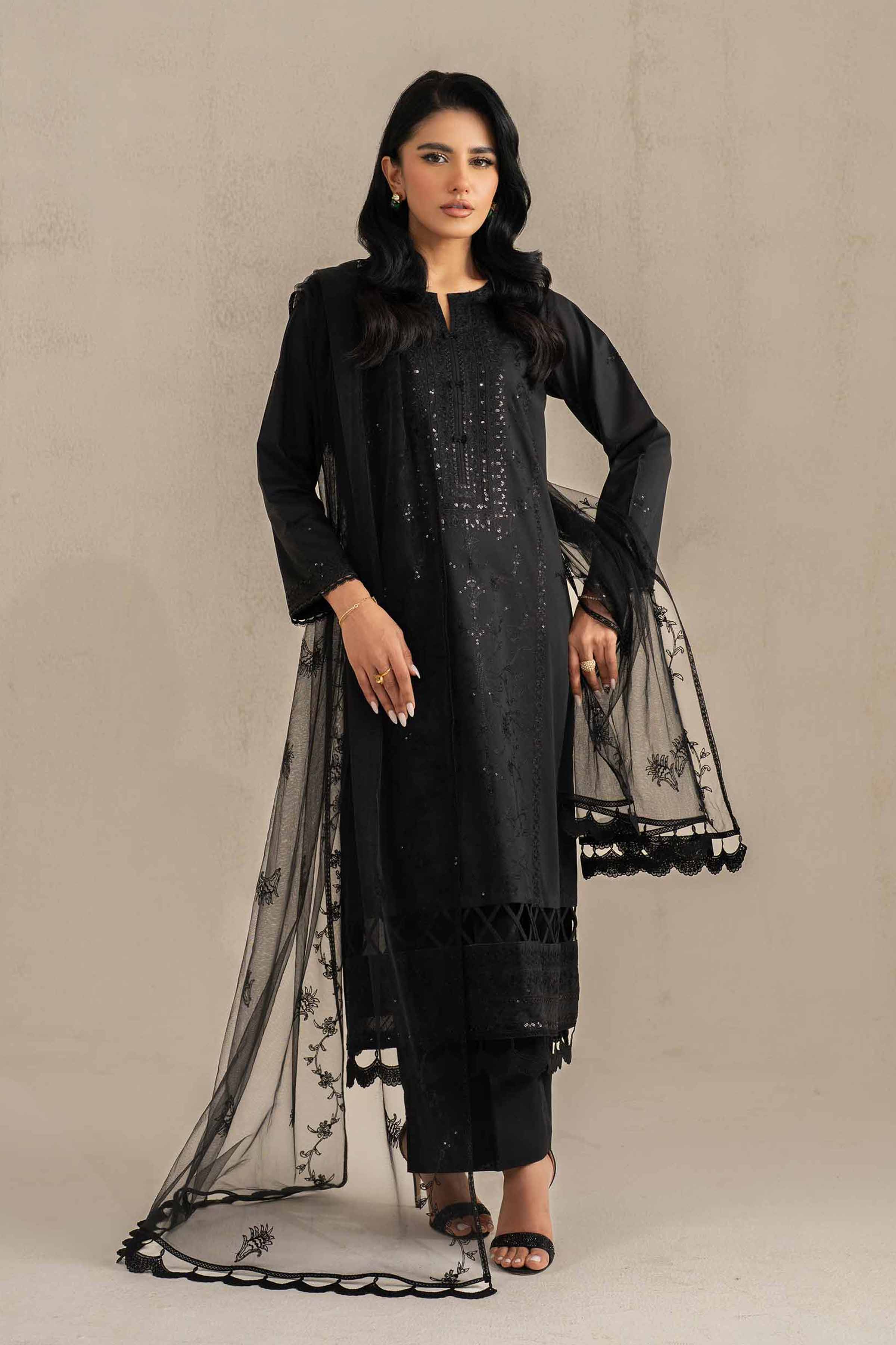 NishatUK - Black Embroidered   Cambric 3-piece unstitched Suit