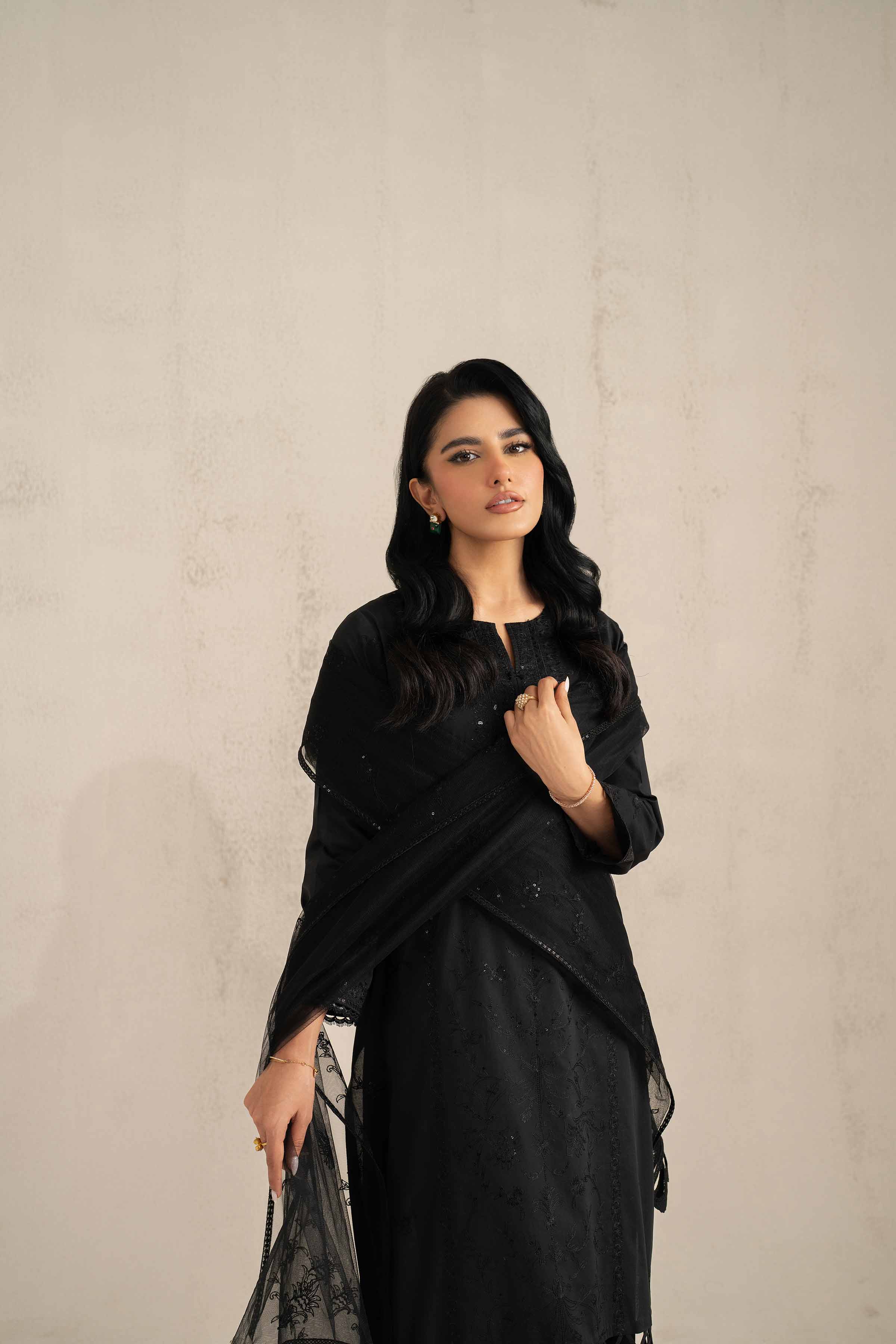 NishatUK - Black Embroidered   Cambric 3-piece unstitched Suit