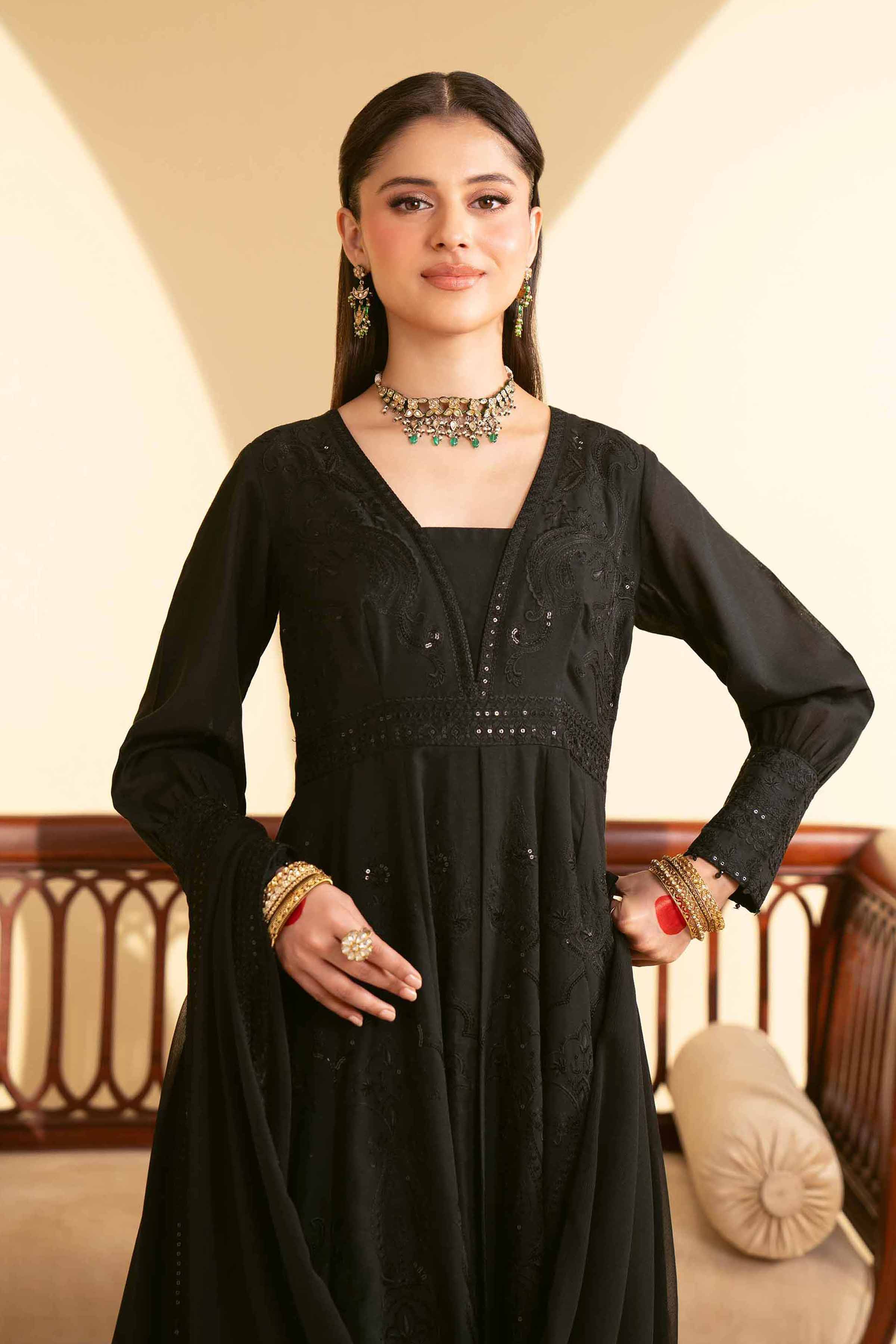 NishatUK - Black Embroidered  Lawn 2-piece unstitched Dress