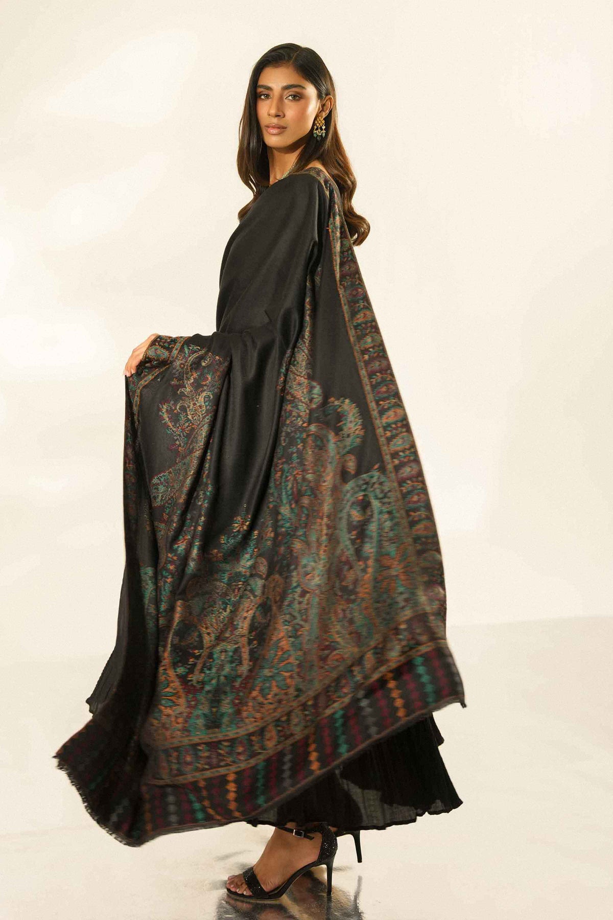 Nishat UK - Black Embroidered Jacquard Shawl 1 Piece ready to wear luxury shawl