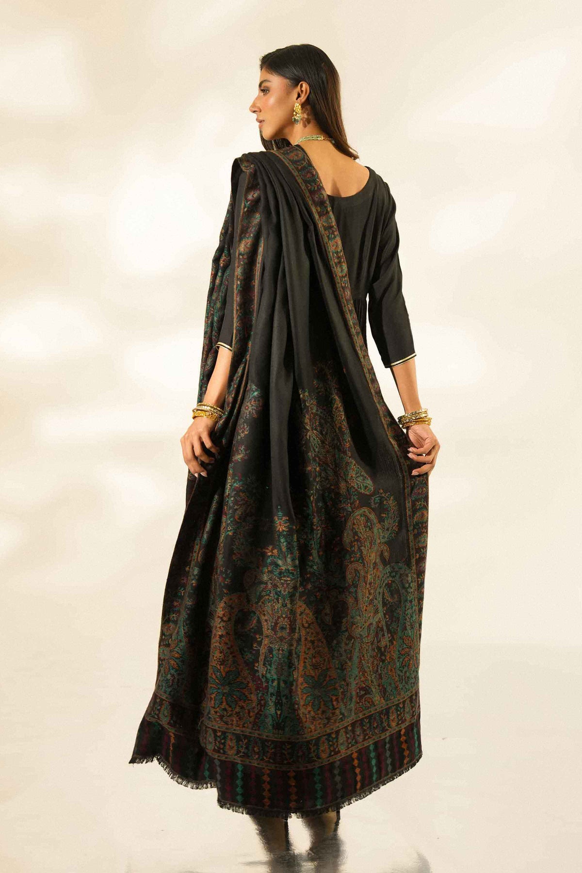 Nishat UK - Black Embroidered Jacquard Shawl 1 Piece ready to wear luxury shawl