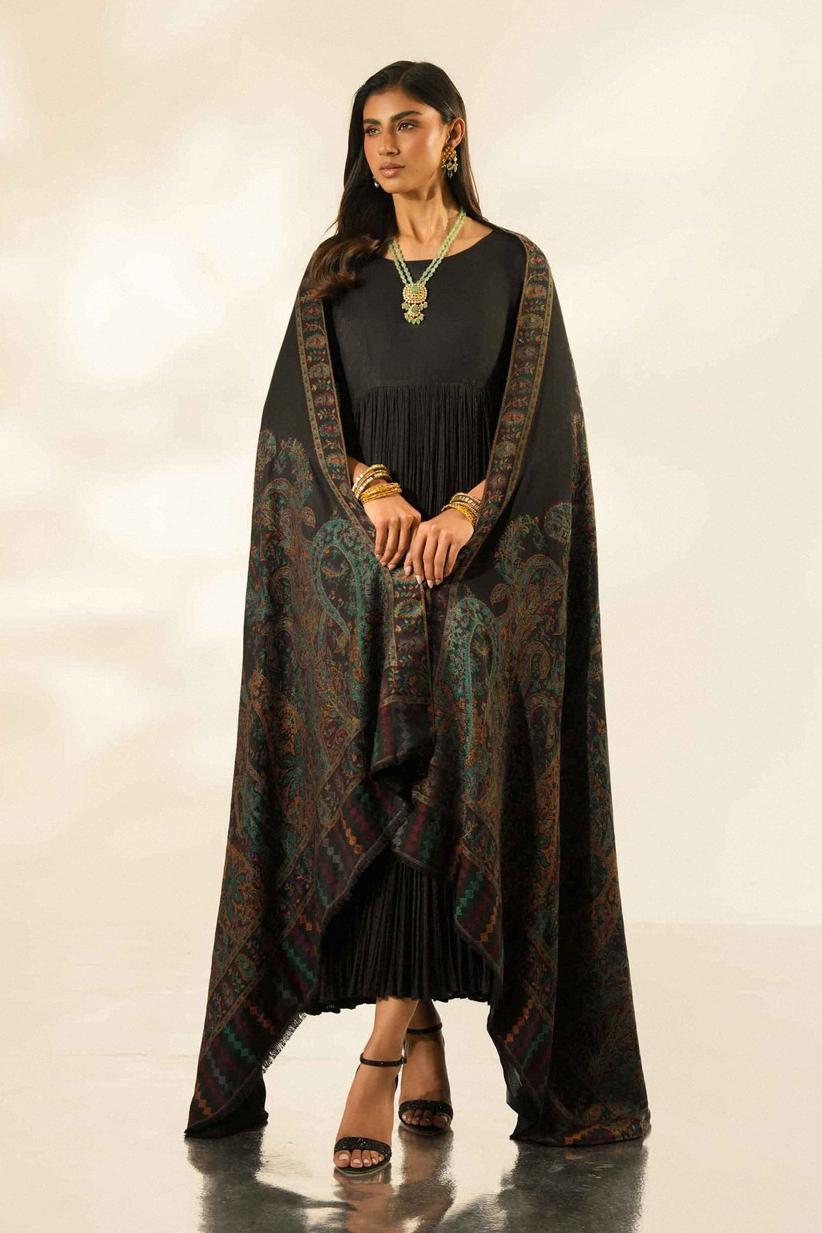 Nishat UK - Black Embroidered Jacquard Shawl 1 Piece ready to wear luxury shawl
