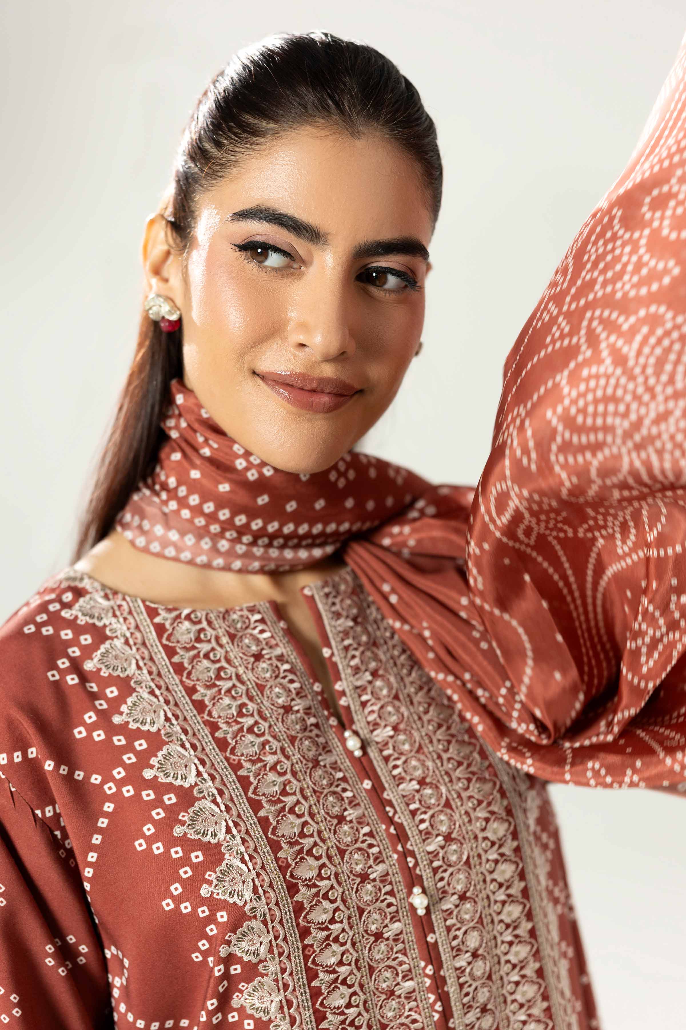 Nishat UK - Red Embroidered Silk 3 Pieces unstitched suit