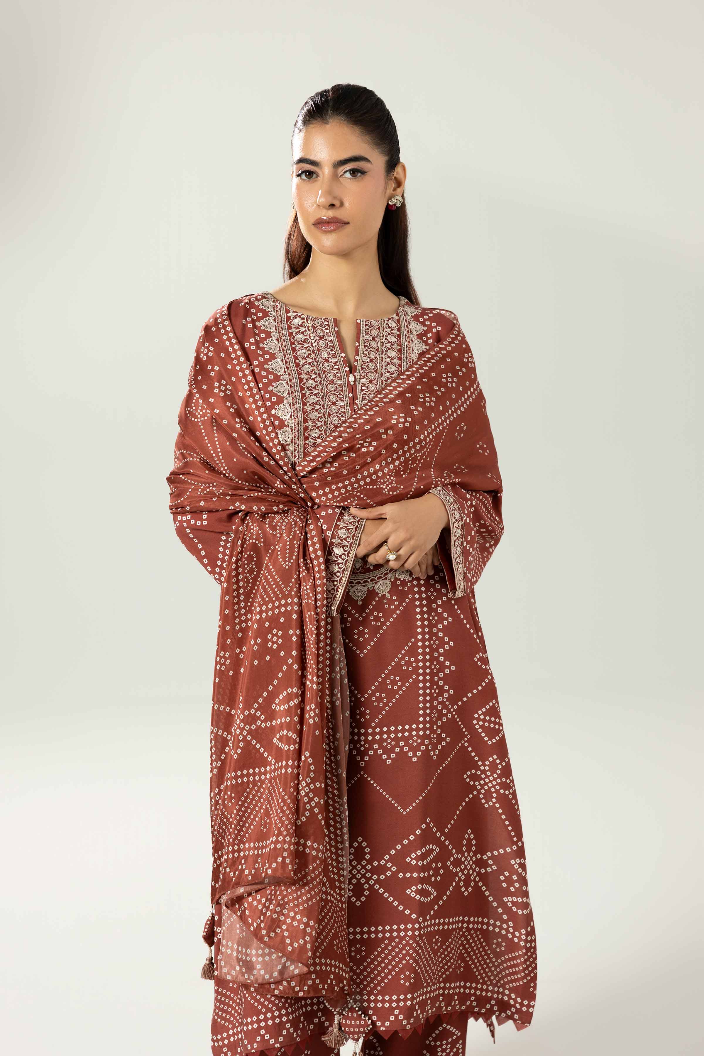 Nishat UK - Red Embroidered Silk 3 Pieces unstitched suit