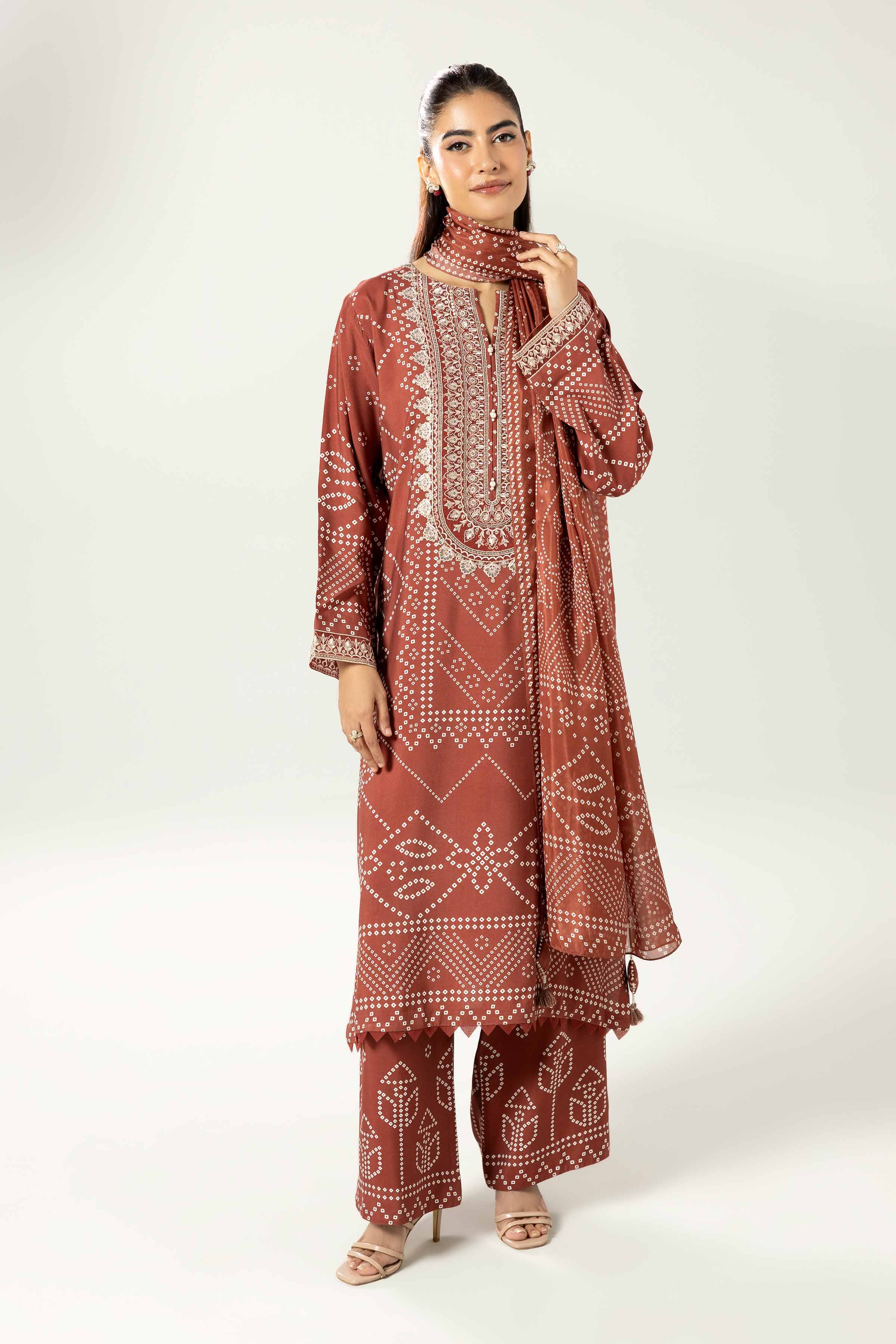 Nishat UK - Red Embroidered Silk 3 Pieces unstitched suit
