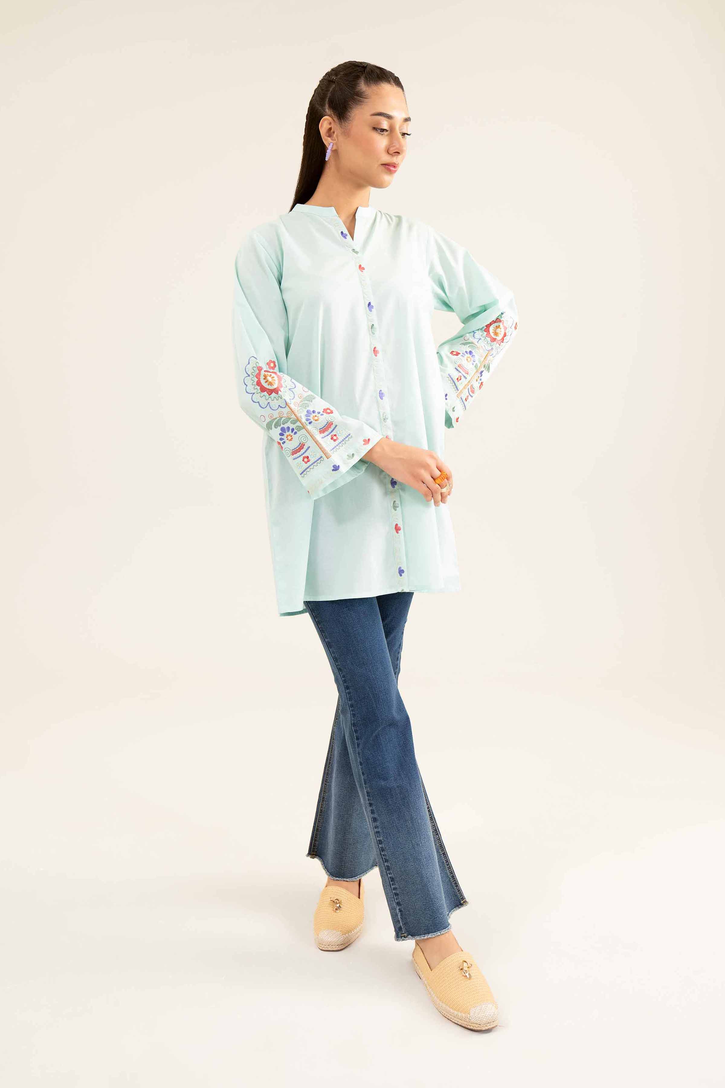 NishatUK - Blue Embroidered   Cambric 1-piece ready to wear Tunic