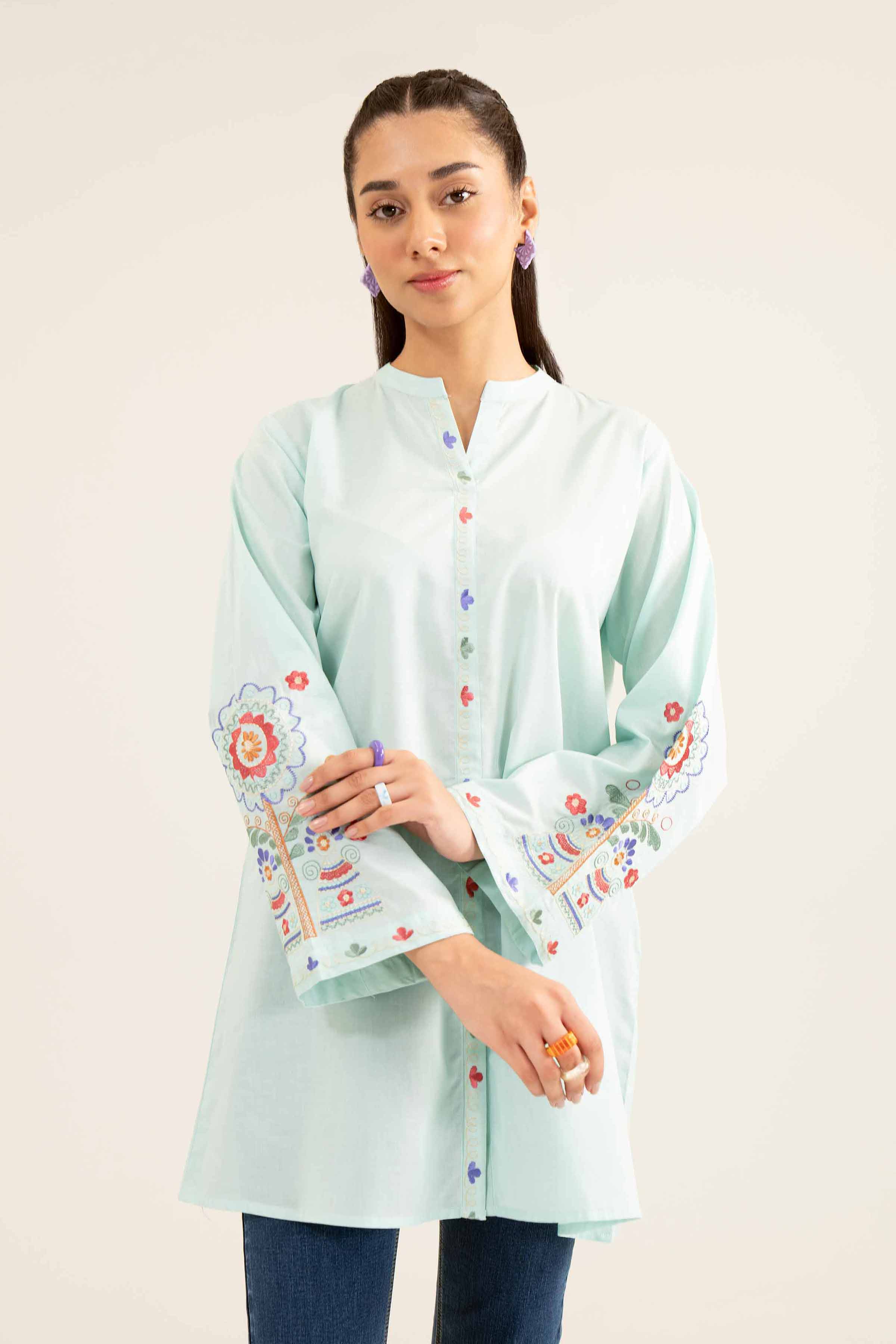 NishatUK - Blue Embroidered   Cambric 1-piece ready to wear Tunic