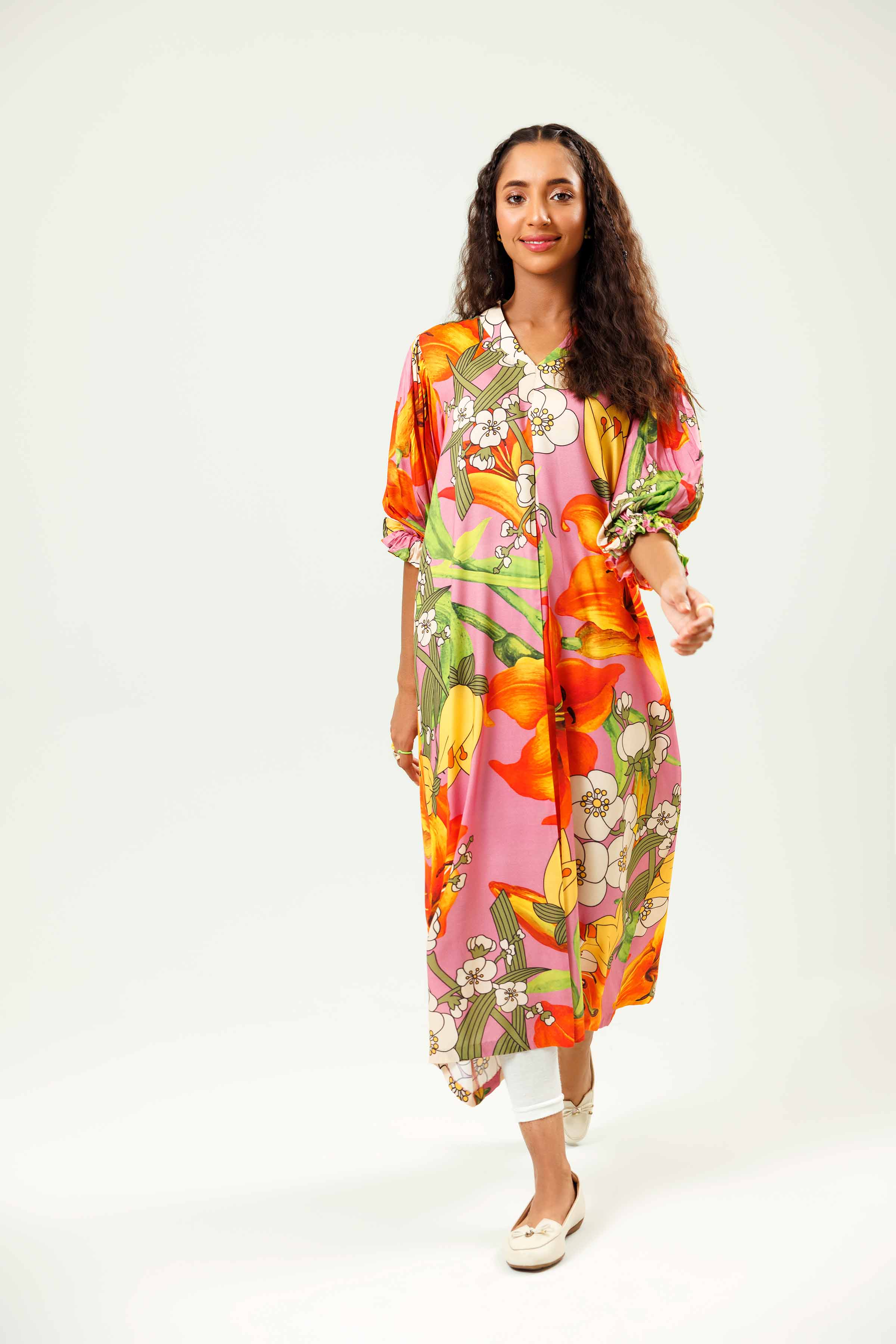 NishatUK - Brown Printed Lawn 1-piece ready to wear Long Dress