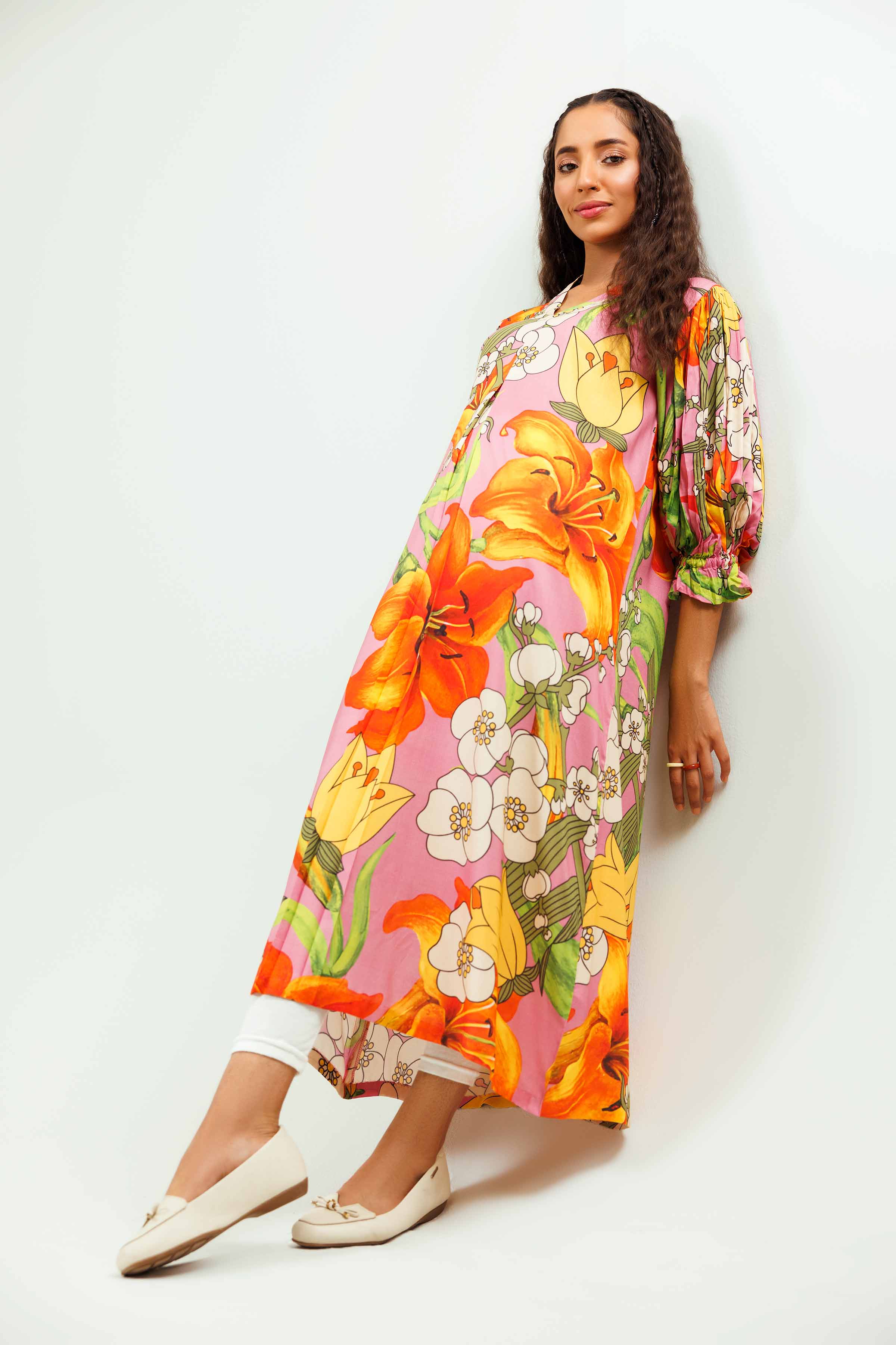 NishatUK - Brown Printed Lawn 1-piece ready to wear Long Dress