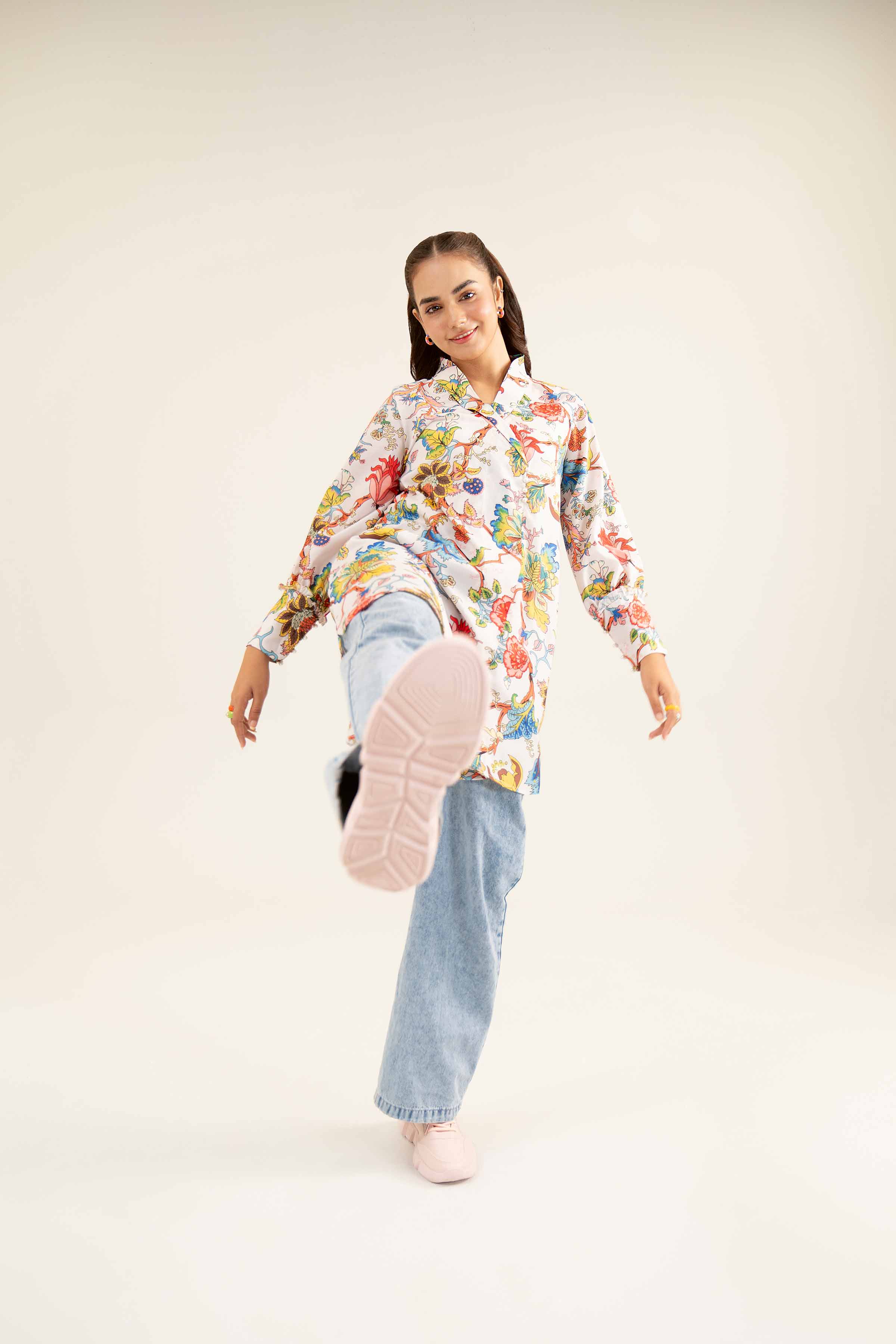 NishatUK - Brown Printed Silk 1-piece ready to wear Tunic