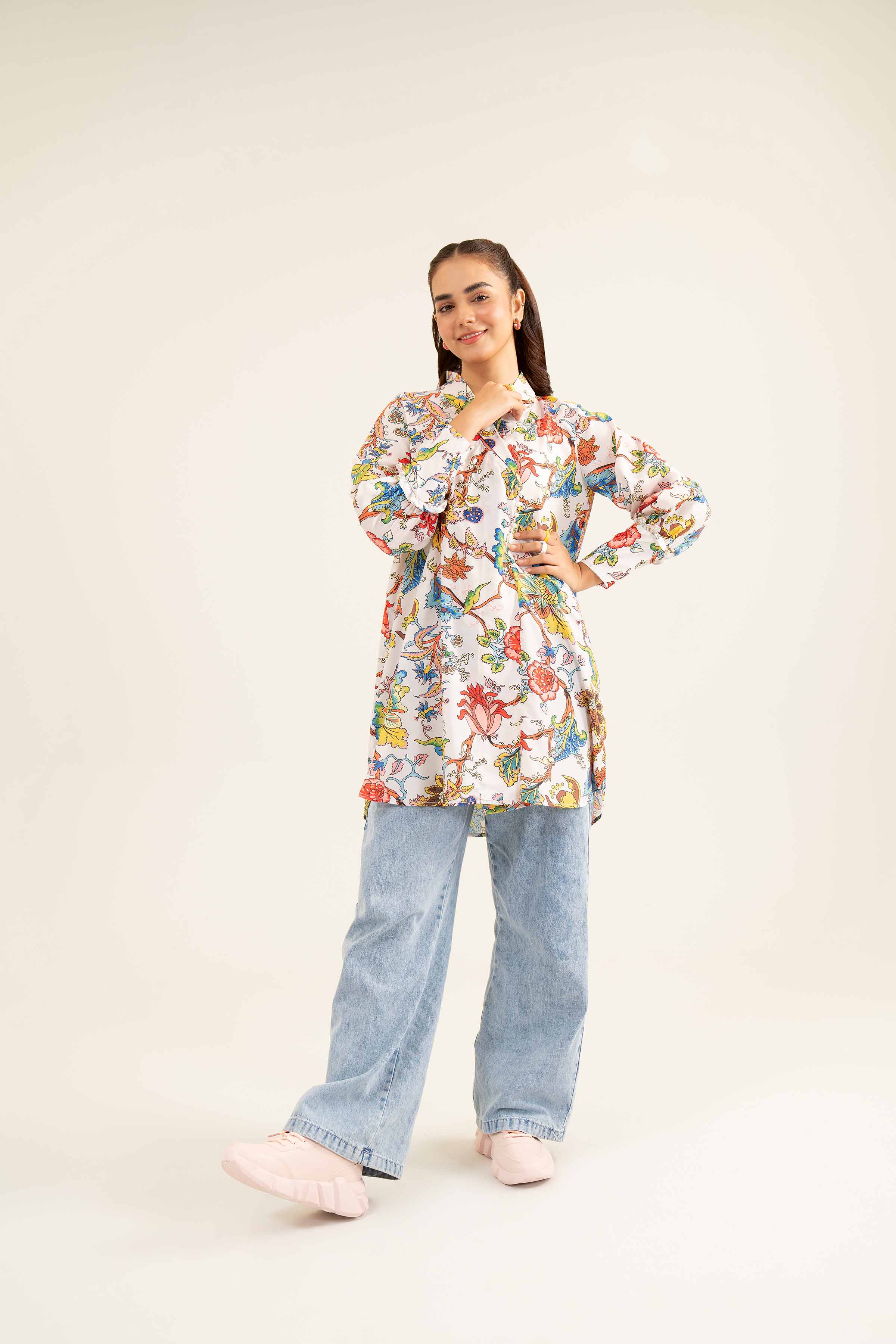 NishatUK - Brown Printed Silk 1-piece ready to wear Tunic